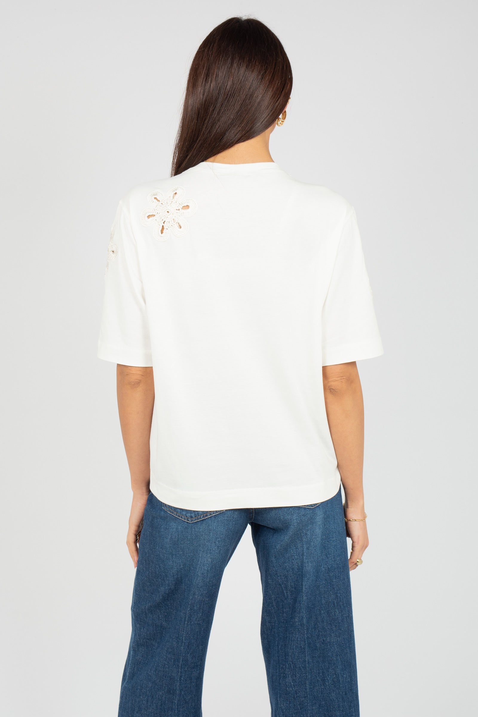 t-shirt in cotone con ricami macrame MJ2069820461 002 SEVENTY 