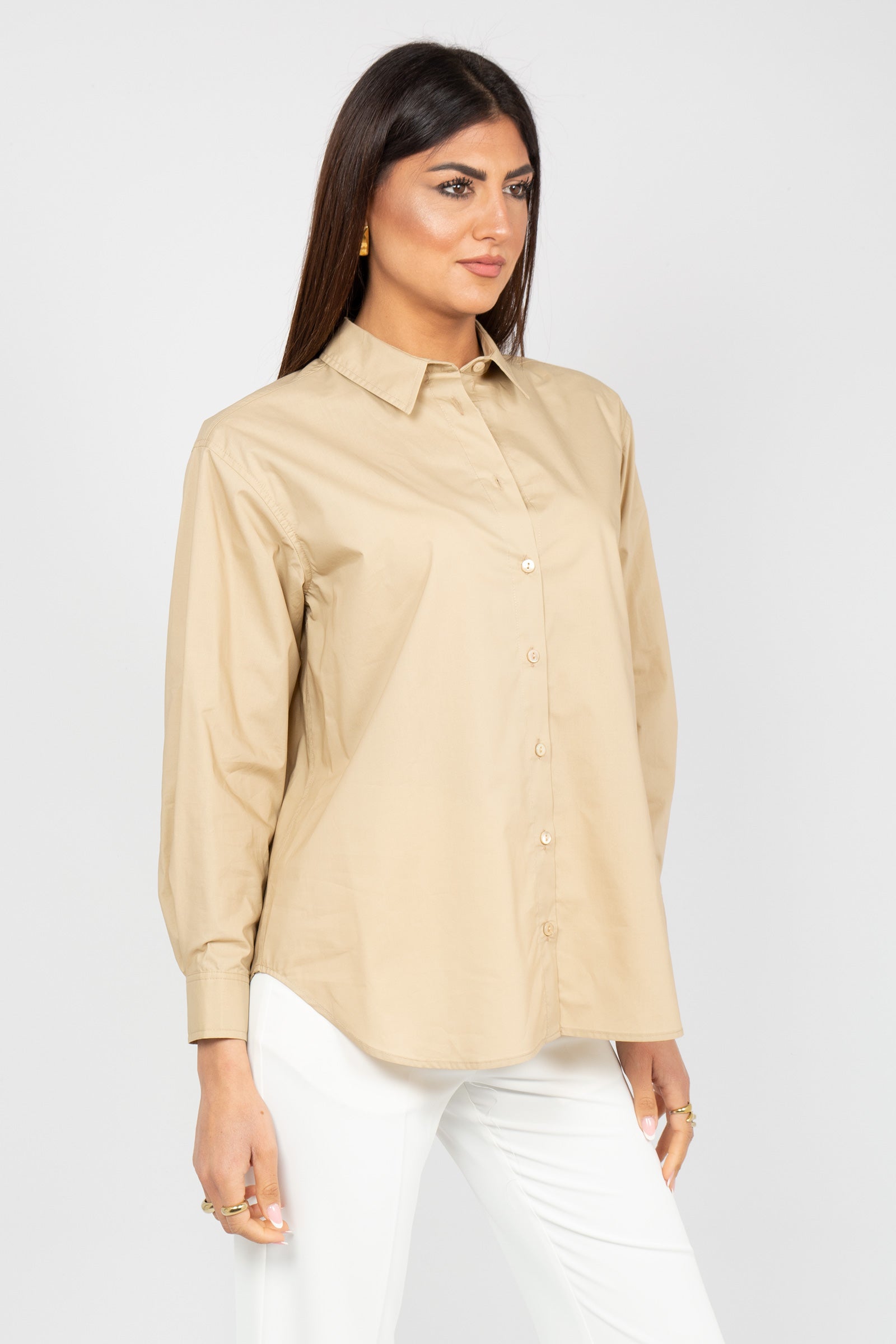 camicia oversize con bottoni sul retro M1AB0052 BEIGE SOLOTRE 