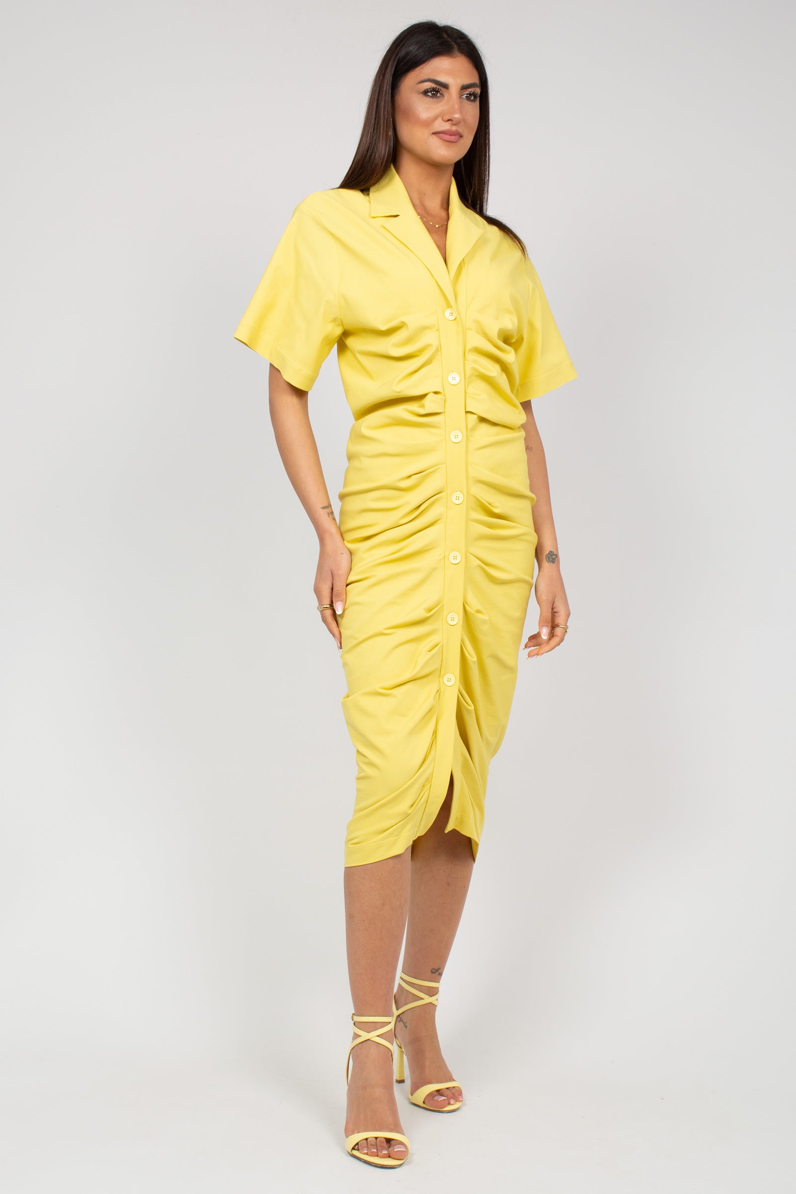 abito drappeggiato in misto viscosa M1AB0060 GIALLO SOLOTRE 