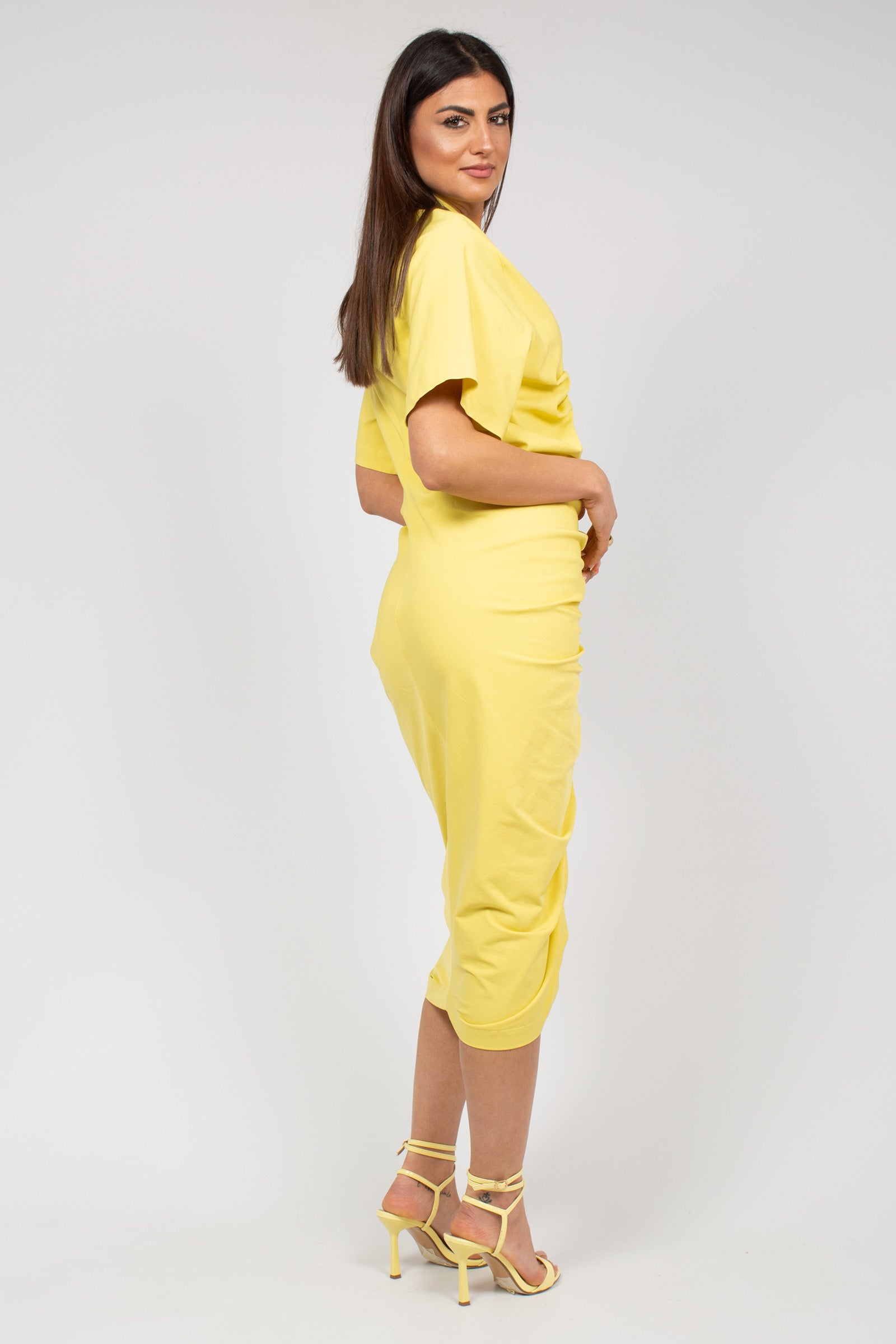 abito drappeggiato in misto viscosa M1AB0060 GIALLO SOLOTRE 
