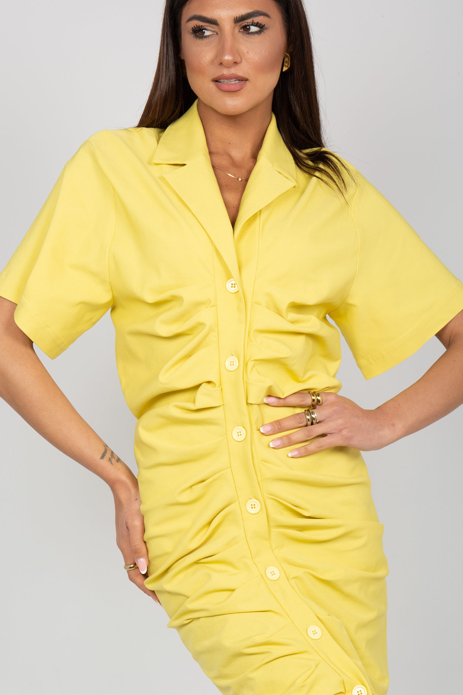 abito drappeggiato in misto viscosa M1AB0060 GIALLO SOLOTRE 