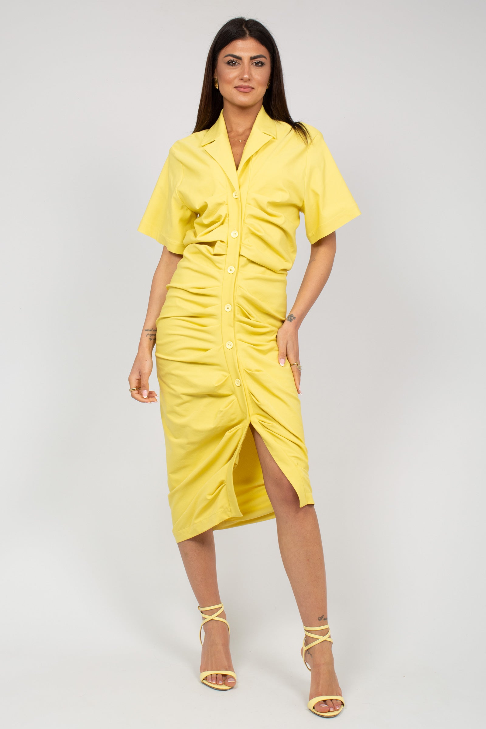 abito drappeggiato in misto viscosa M1AB0060 GIALLO SOLOTRE 