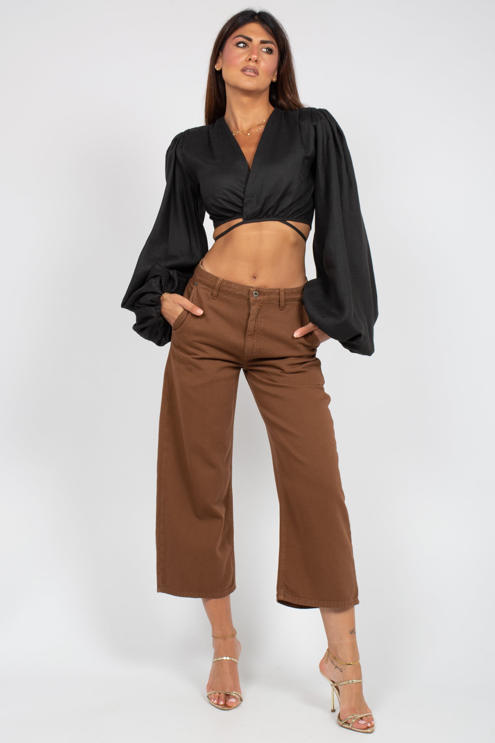 denim in bull di cotone M1AB0064 CACAO SOLOTRE 