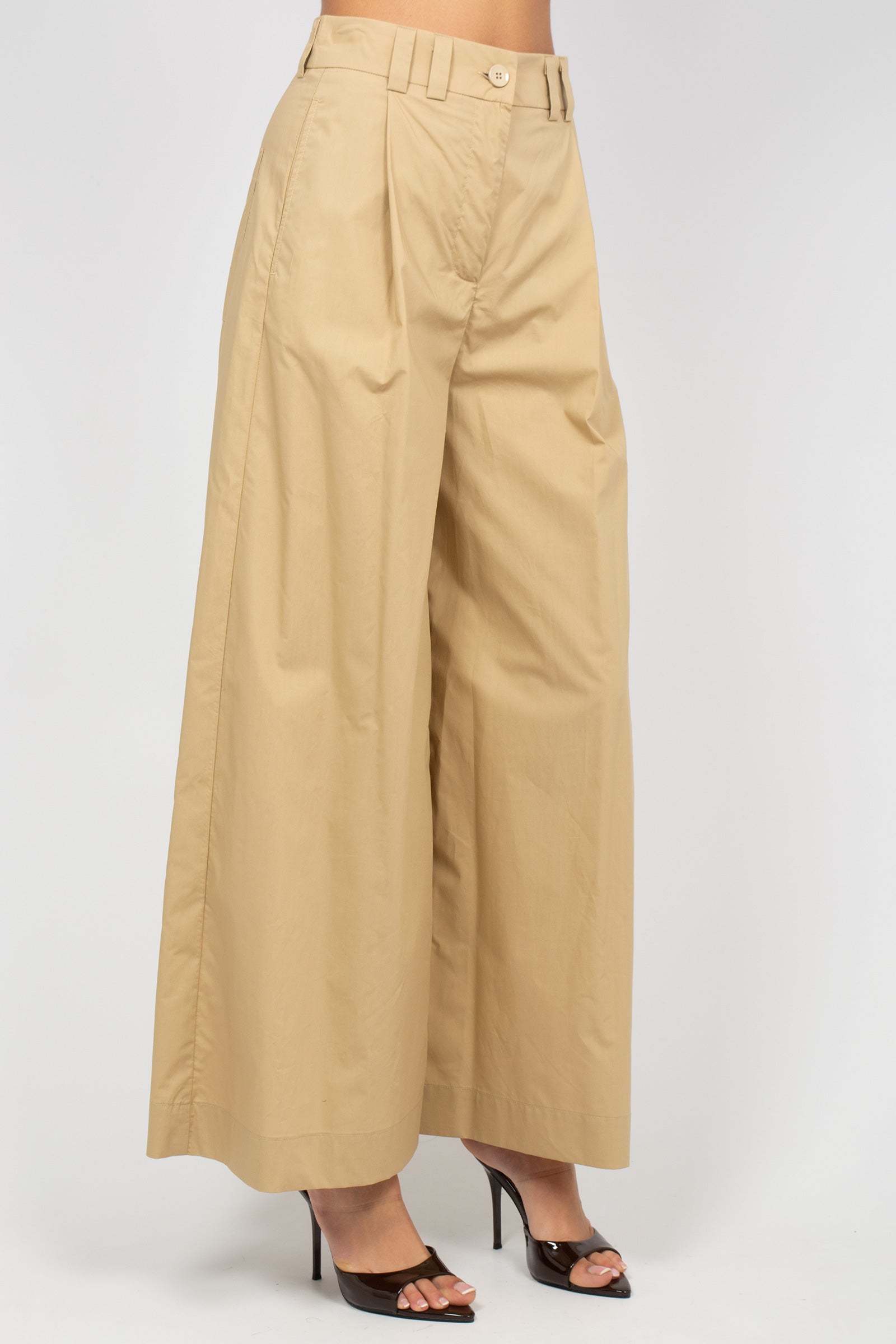 pantalone in popeline di cotone M1AB0084 BEIGE SOLOTRE 