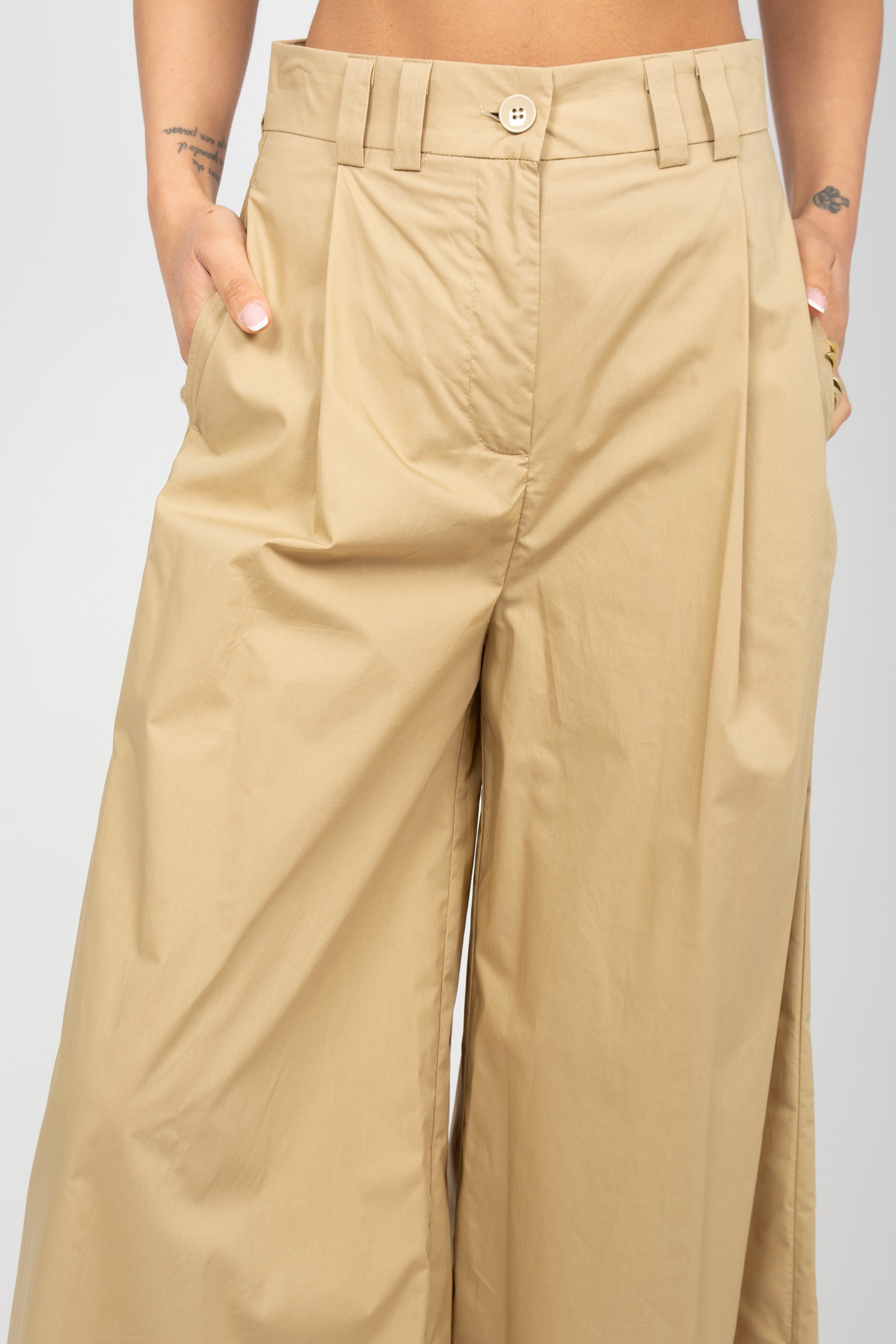 pantalone in popeline di cotone M1AB0084 BEIGE SOLOTRE 