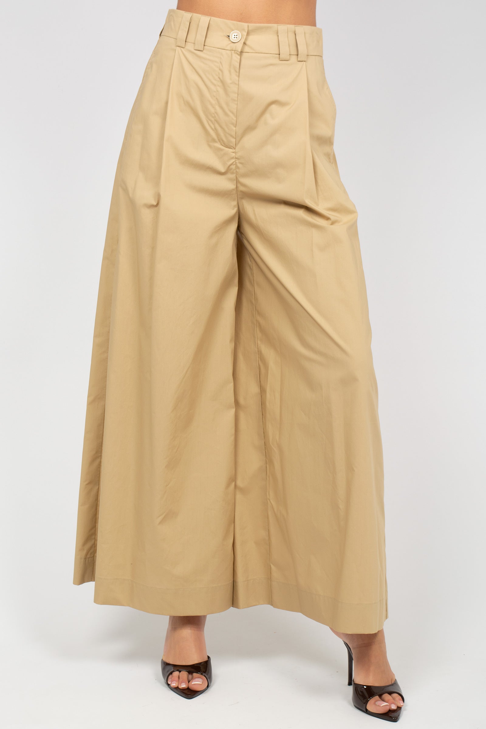 pantalone in popeline di cotone M1AB0084 BEIGE SOLOTRE 