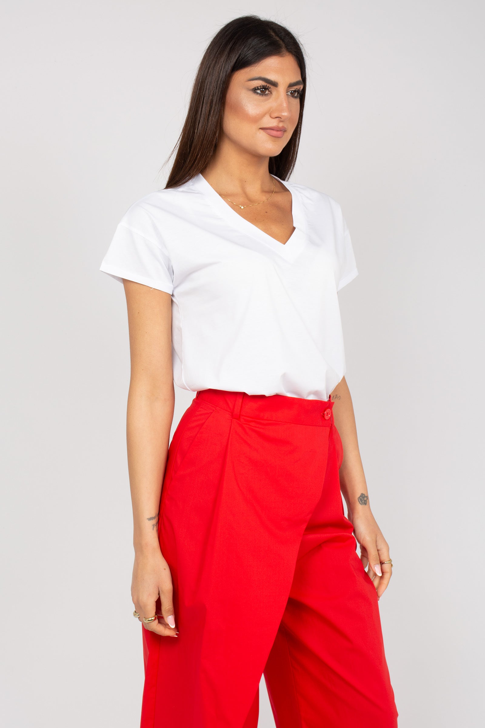 t-shirt scollo v in cotone M1AB0191 BIANCO SOLOTRE 