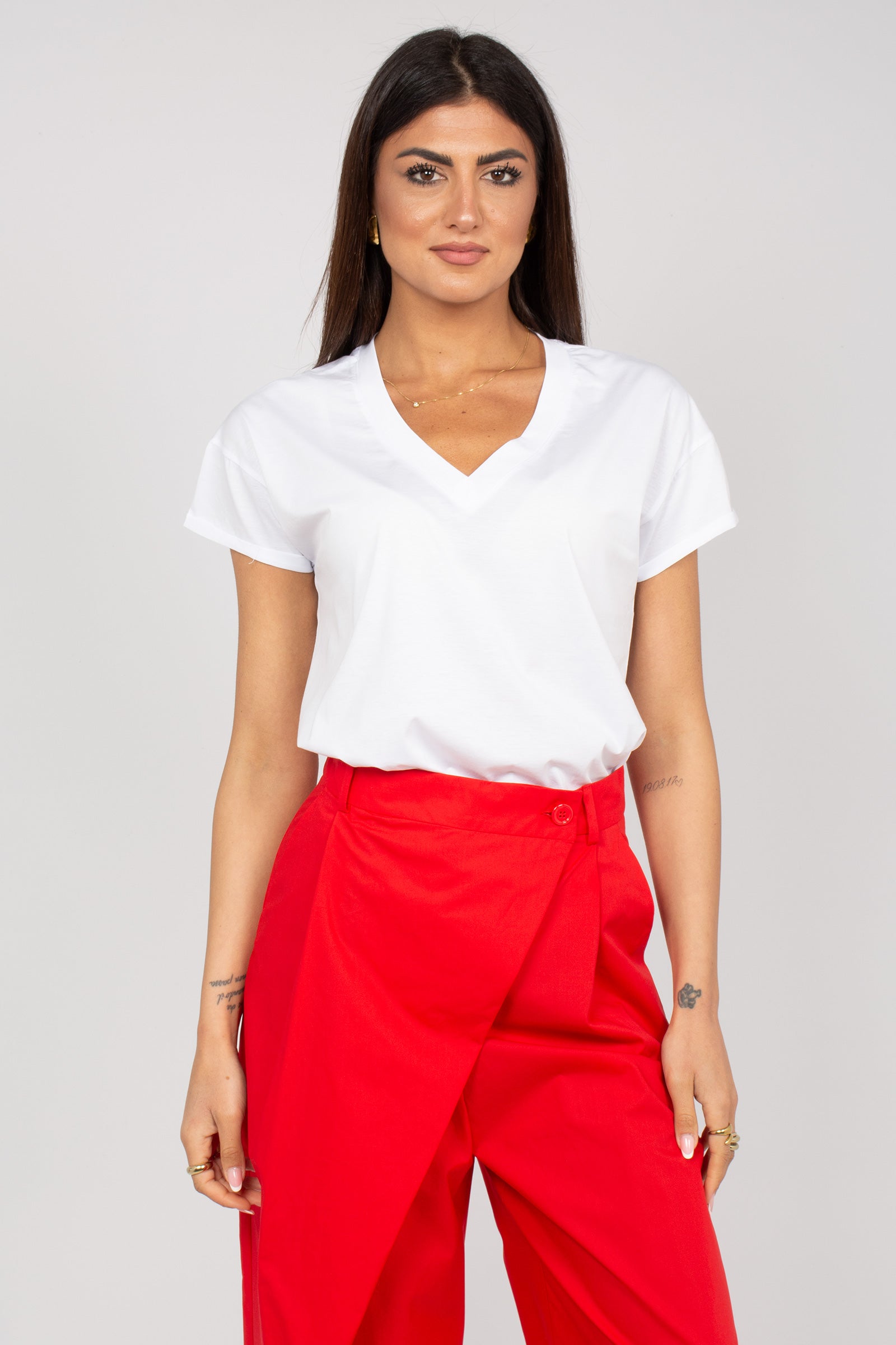 t-shirt scollo v in cotone M1AB0191 BIANCO SOLOTRE 