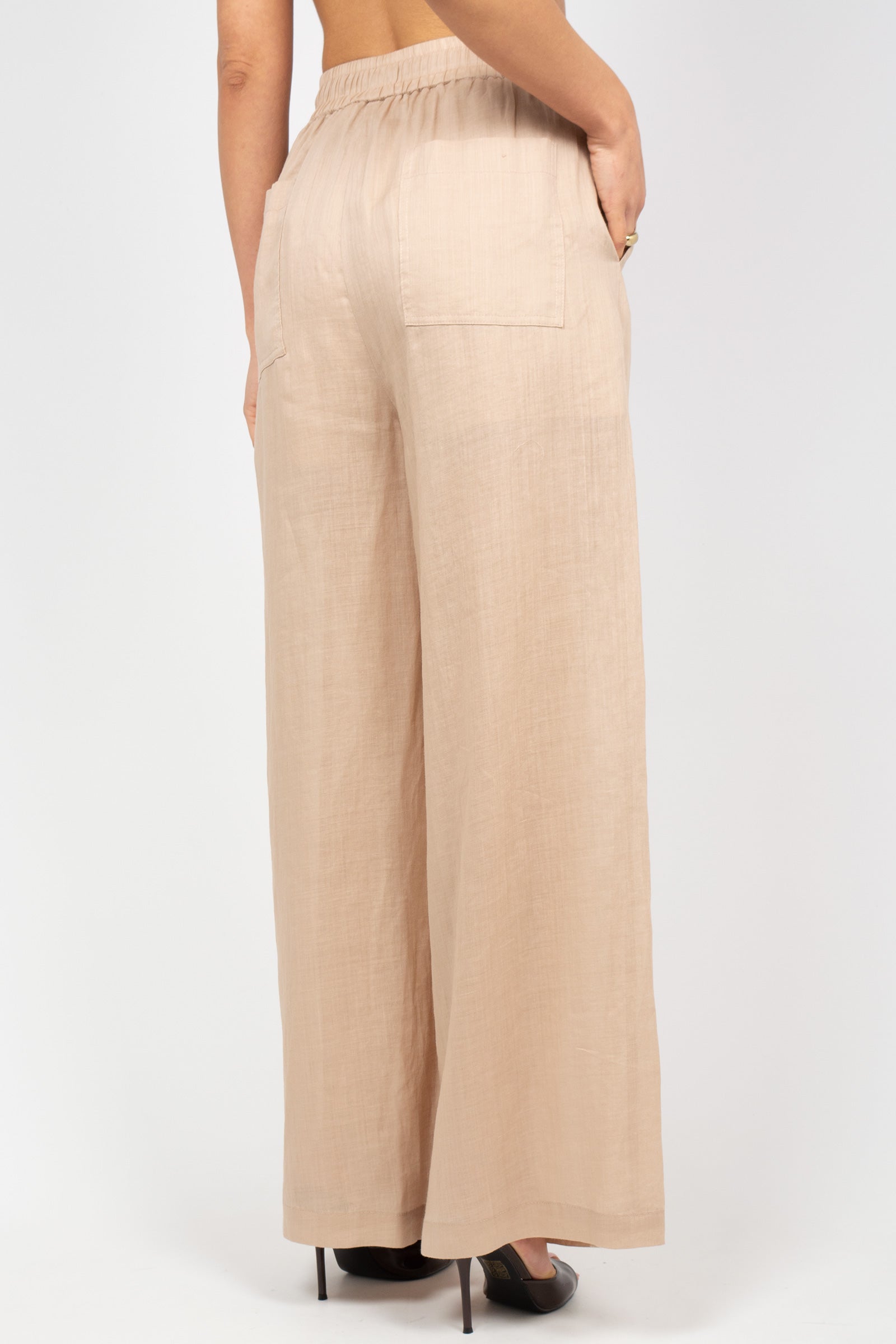 pantalone ampio in ramie M1AB0203 NATURALE SOLOTRE 