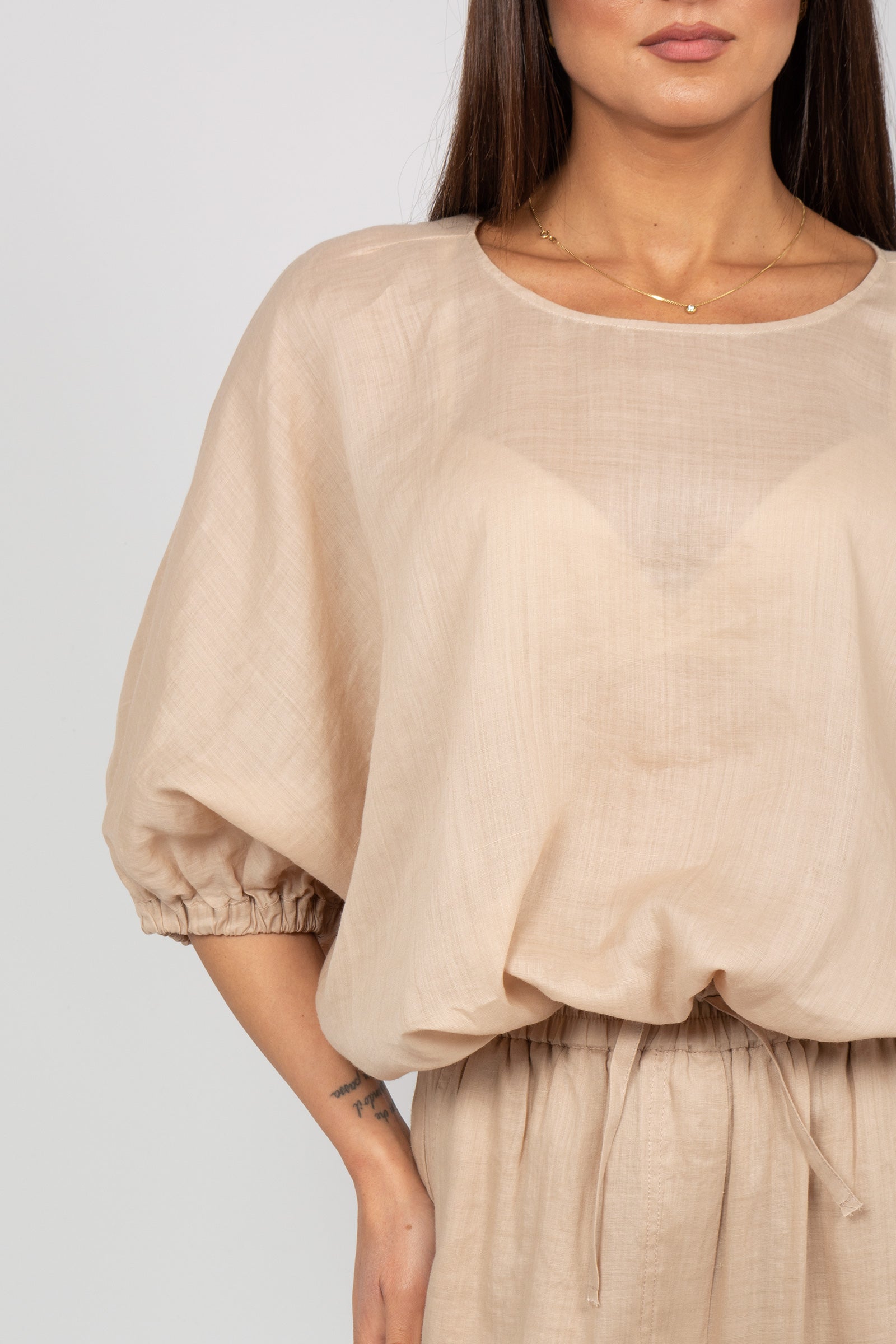 blusa ampia in ramie M1AB0204 NATURALE SOLOTRE 