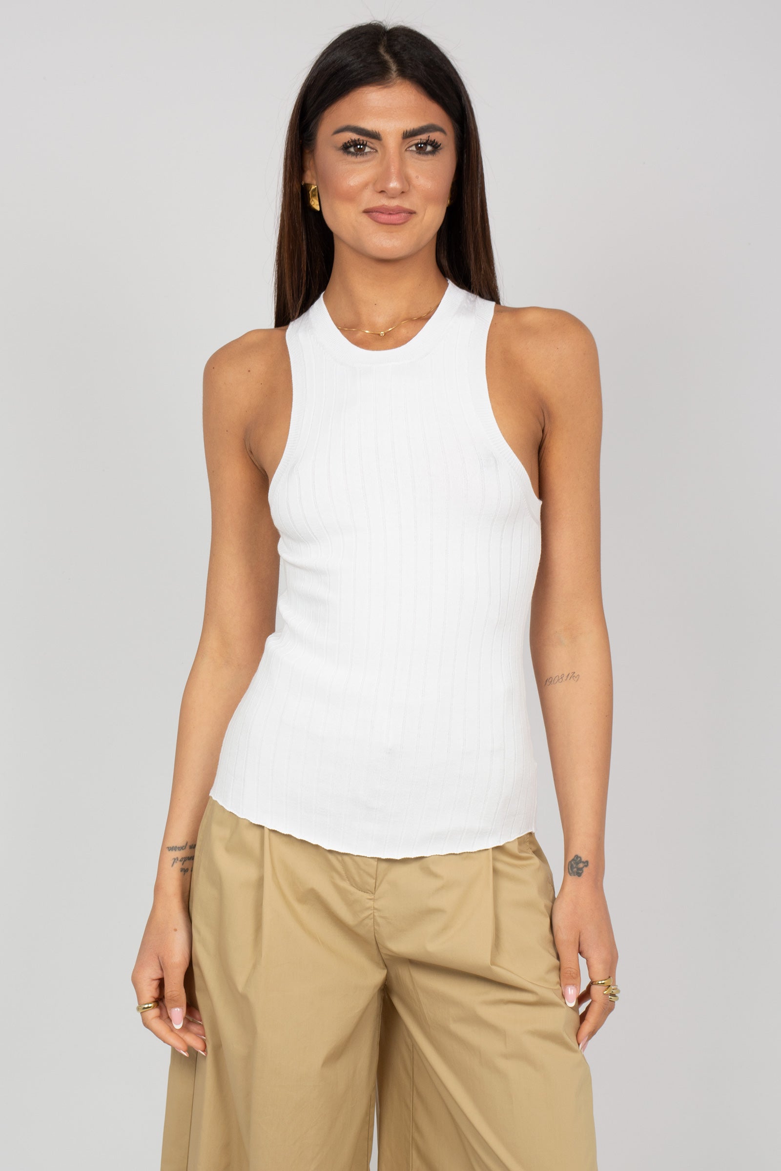 top a coste in viscosa M3AB0006 BIANCO SOLOTRE 
