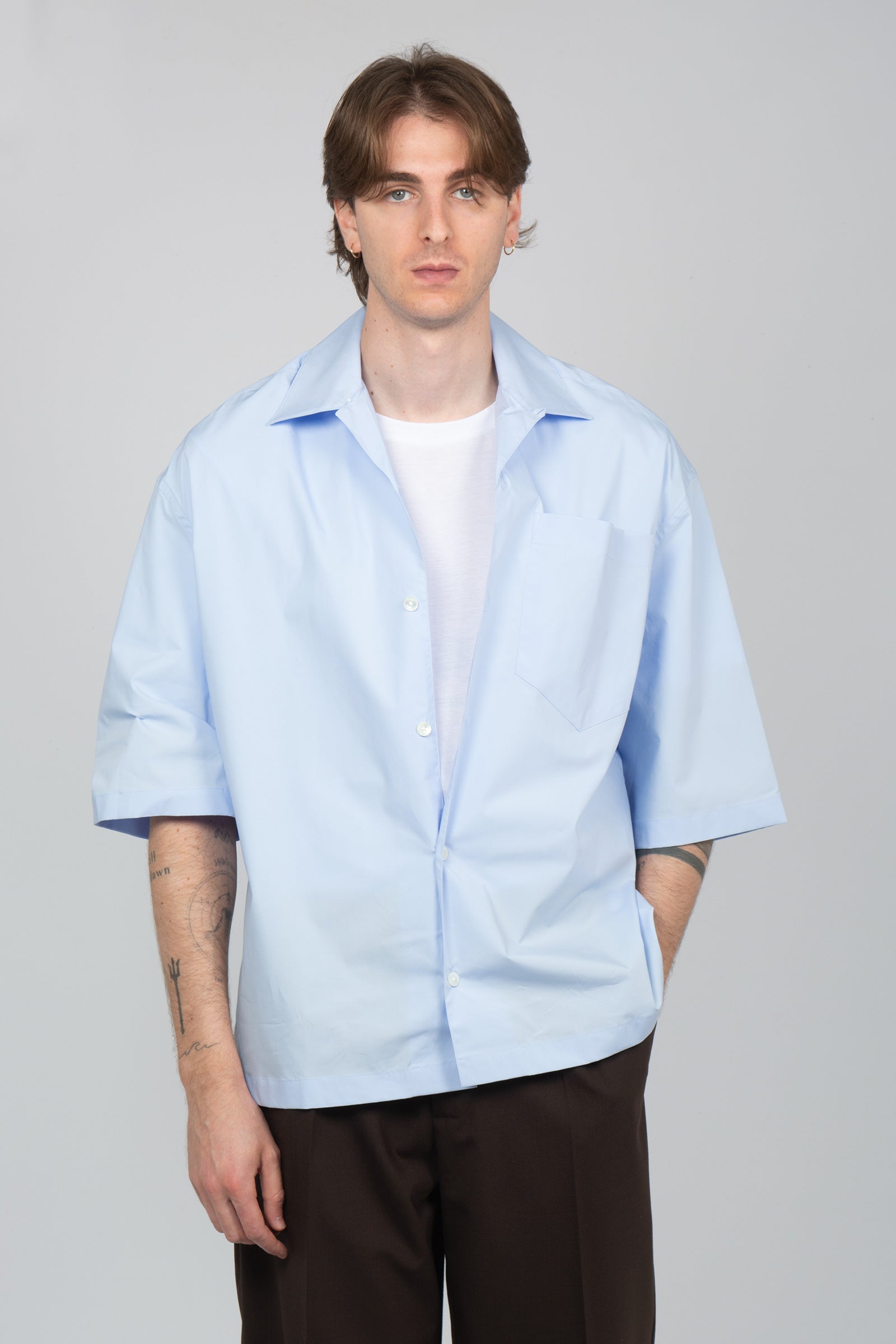 camicia collo bowling in popeline 850384 LIGHTBLUE STUDIO SEIDENSTICKER 