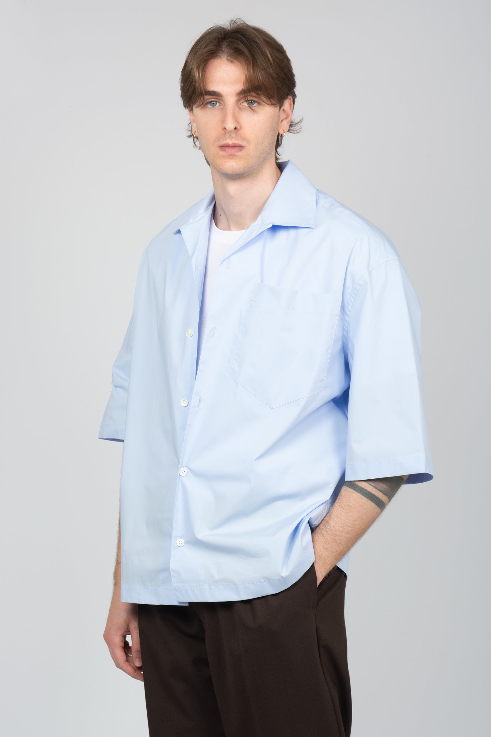 camicia collo bowling in popeline 850384 LIGHTBLUE STUDIO SEIDENSTICKER 