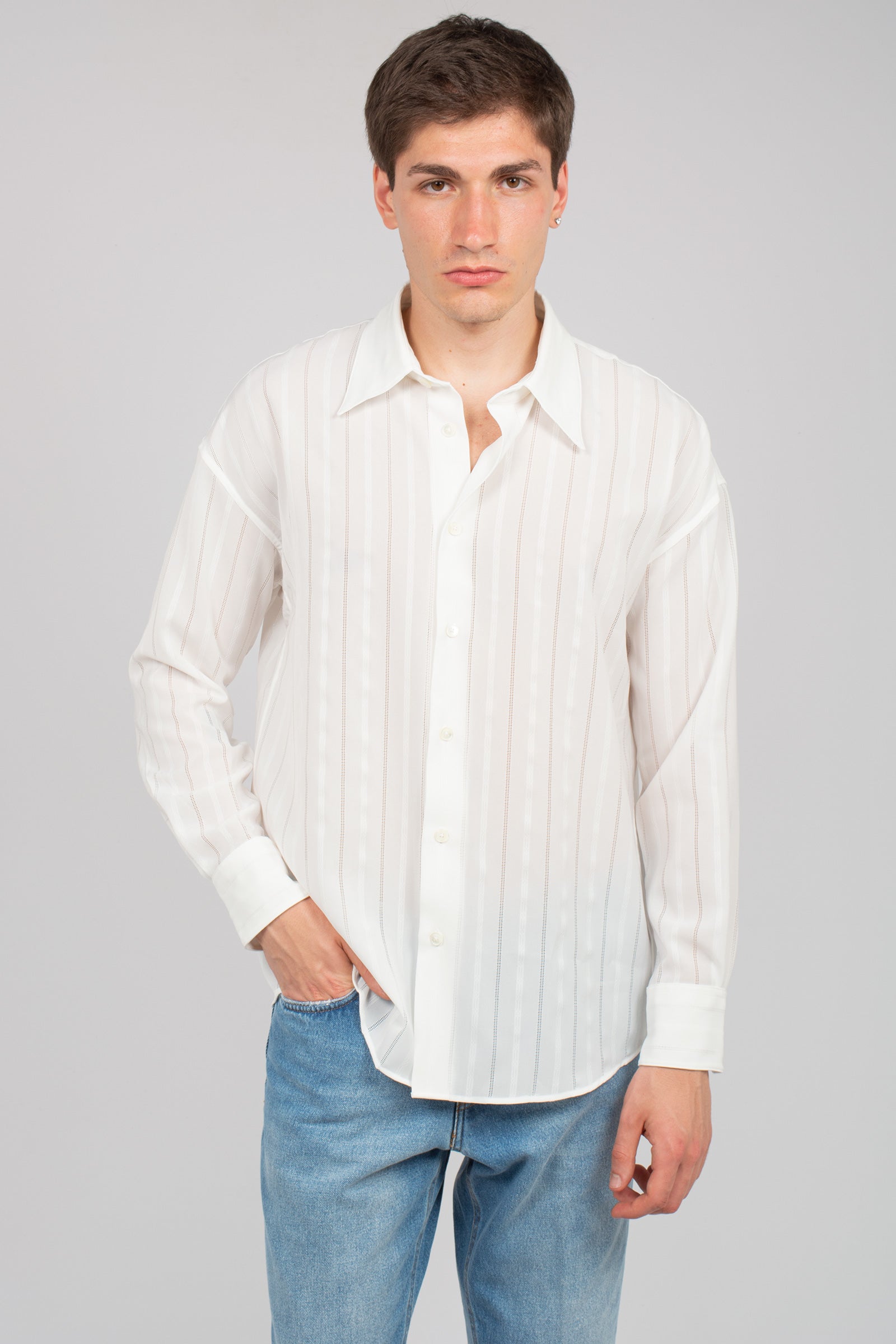 camicia oversize con tramatura 850514 ECRU STUDIO SEIDENSTICKER 