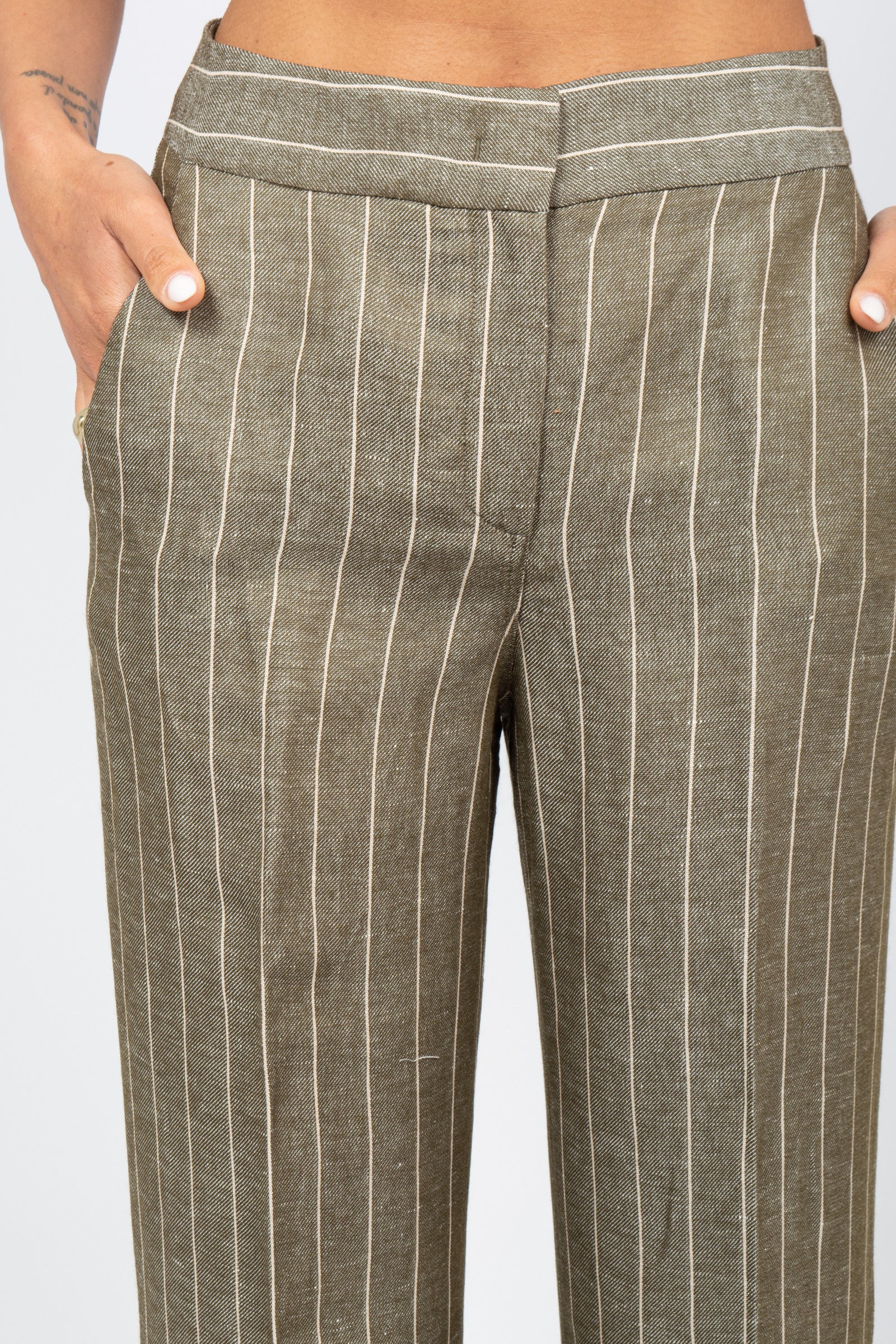 pantalone in lino e viscosa P26M976MF KAKISABBIA VIA MASINI 80 