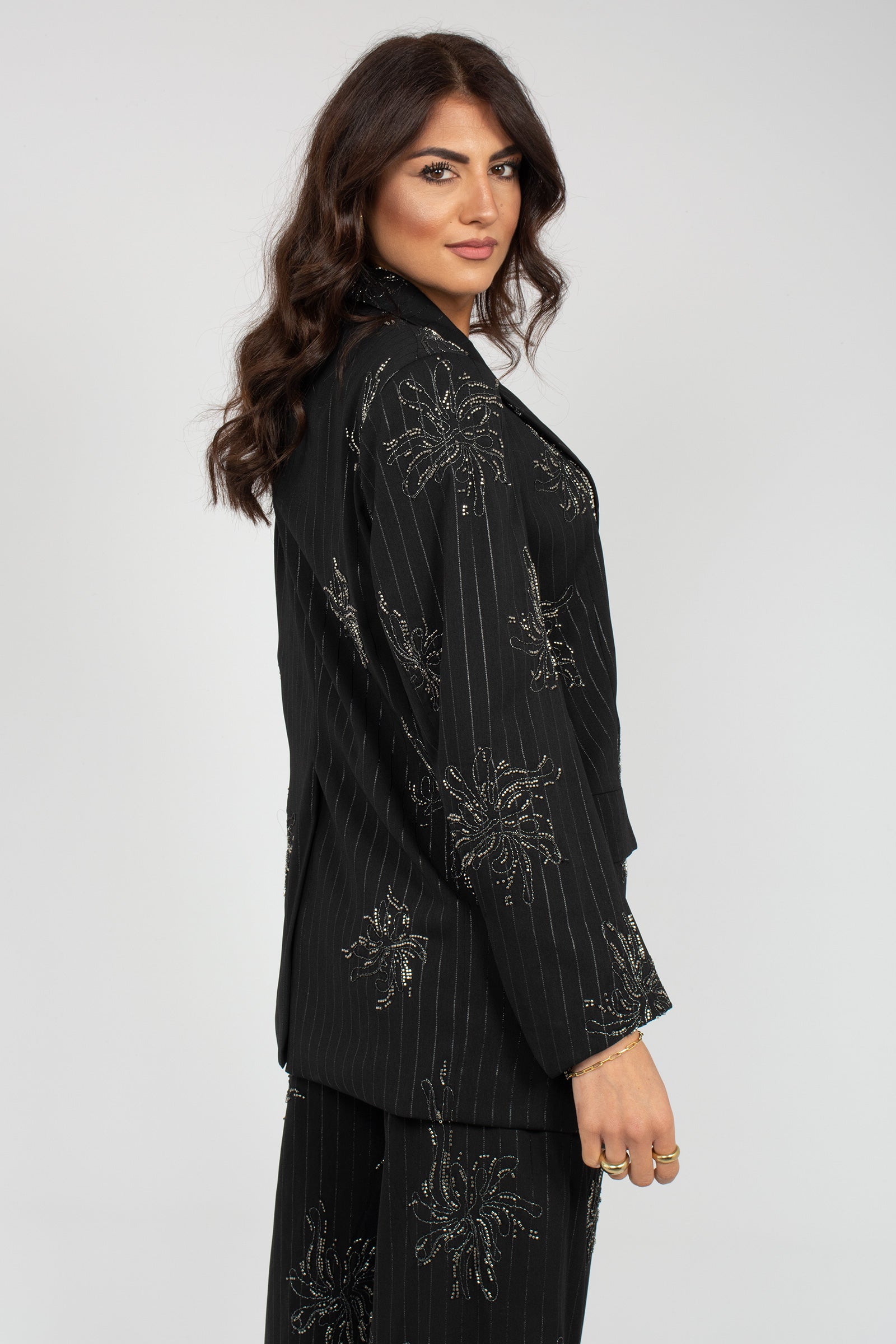 giacca in gabardina gessata con ricami S26JK13 PN12 WEILI ZHENG 