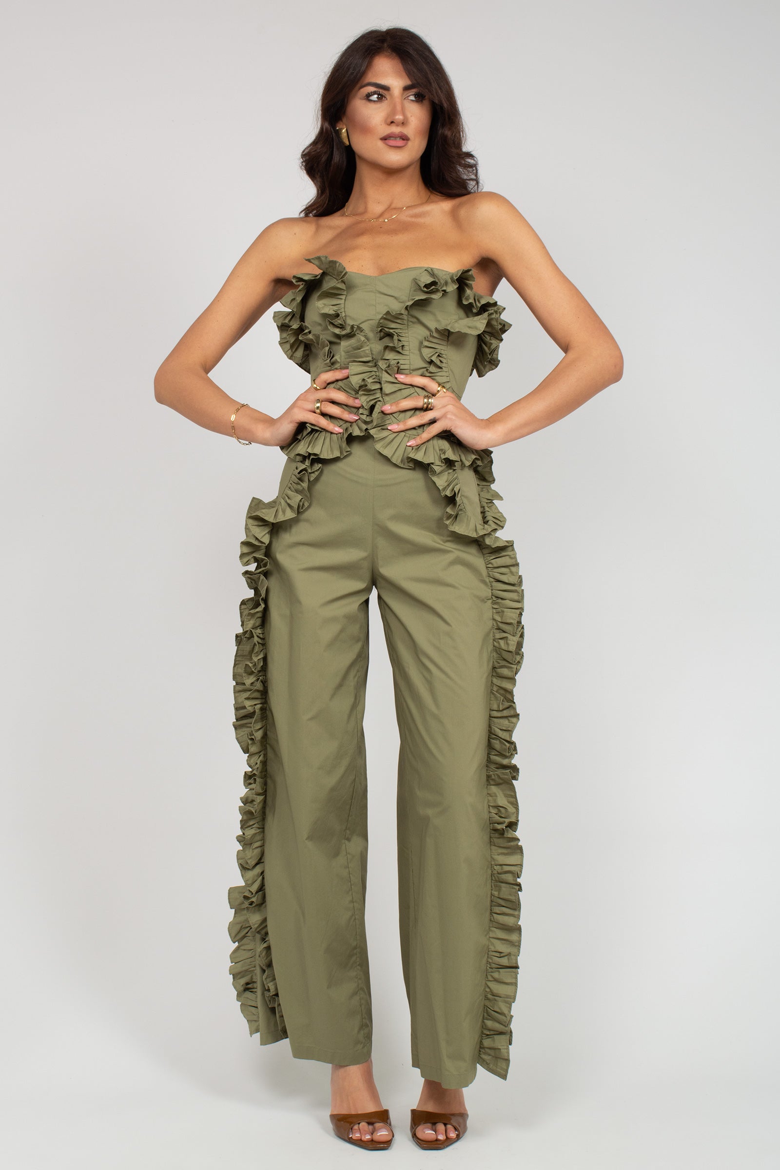 pantalone in popeline con rouche S26PL05 GN22 WEILI ZHENG 