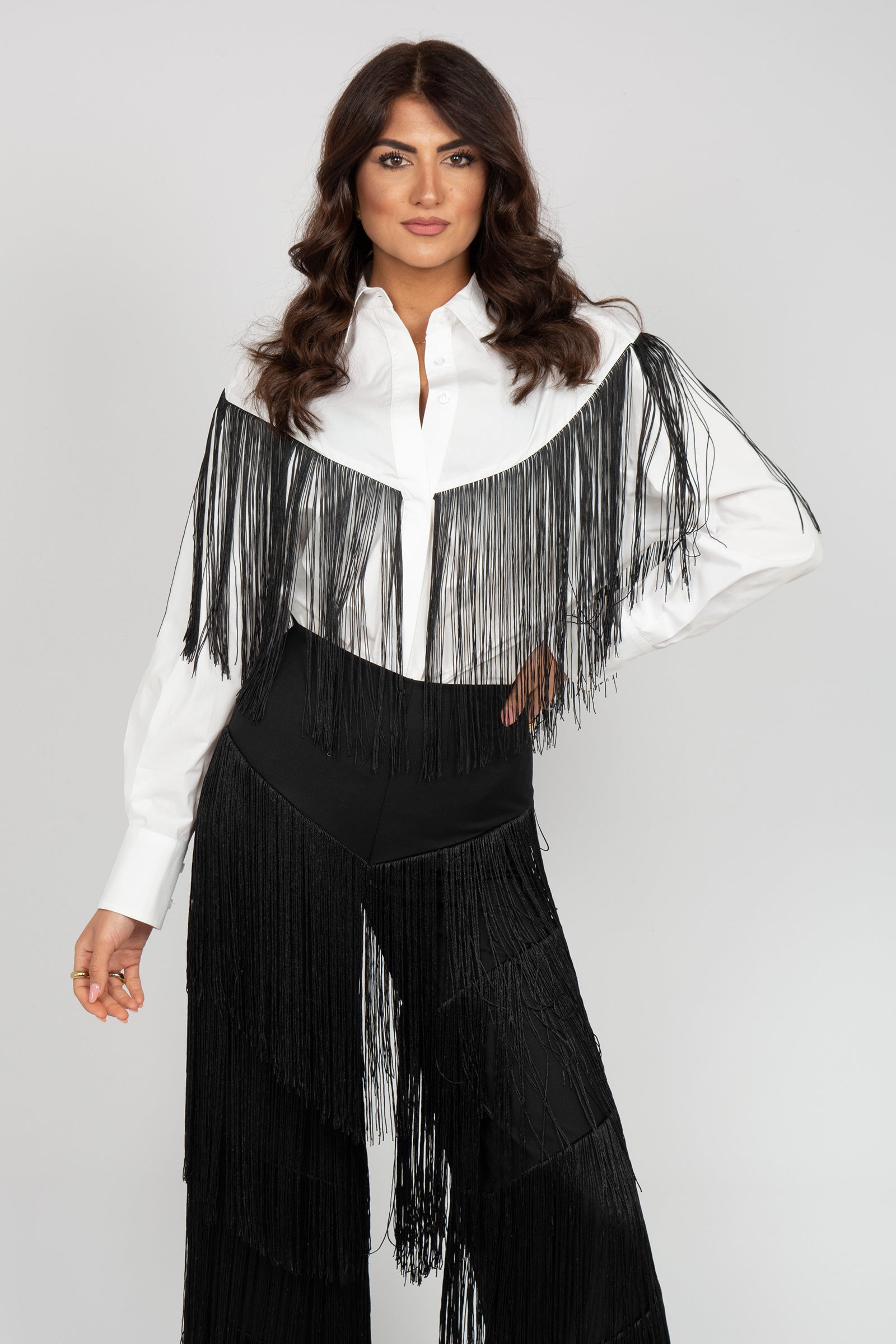 camicia in popeline con frange S26SL17 W116 WEILI ZHENG 