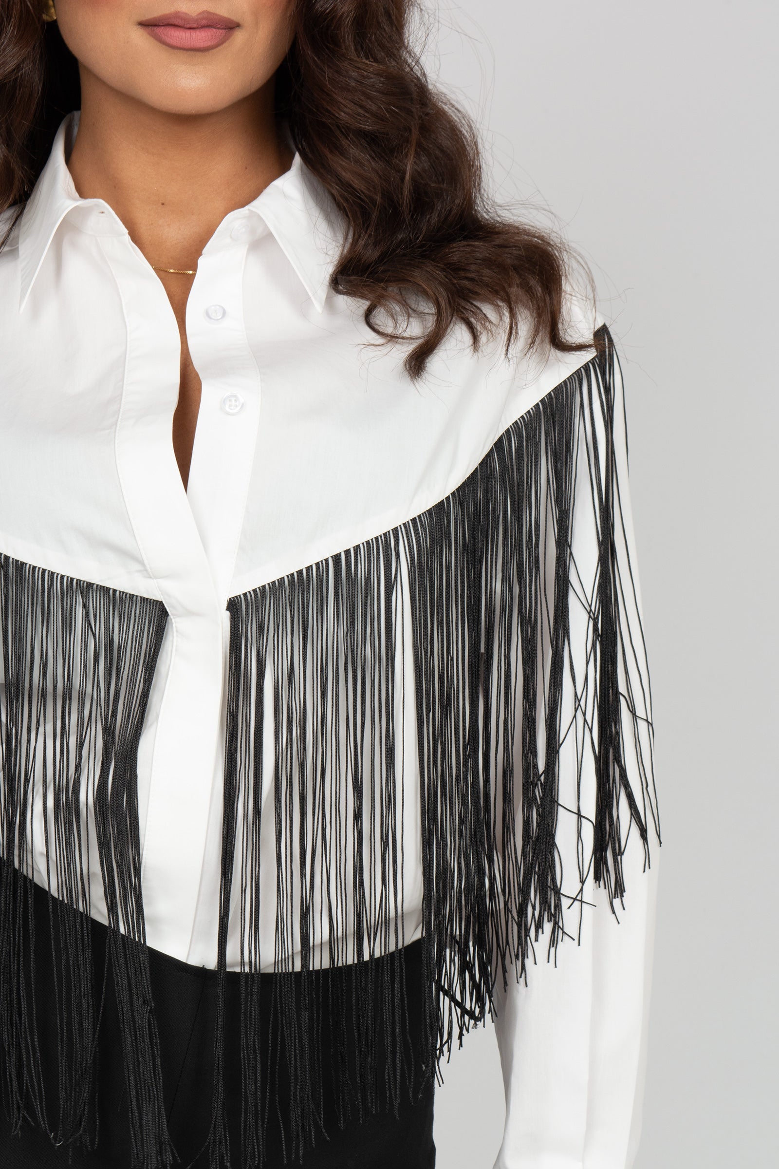camicia in popeline con frange S26SL17 W116 WEILI ZHENG 