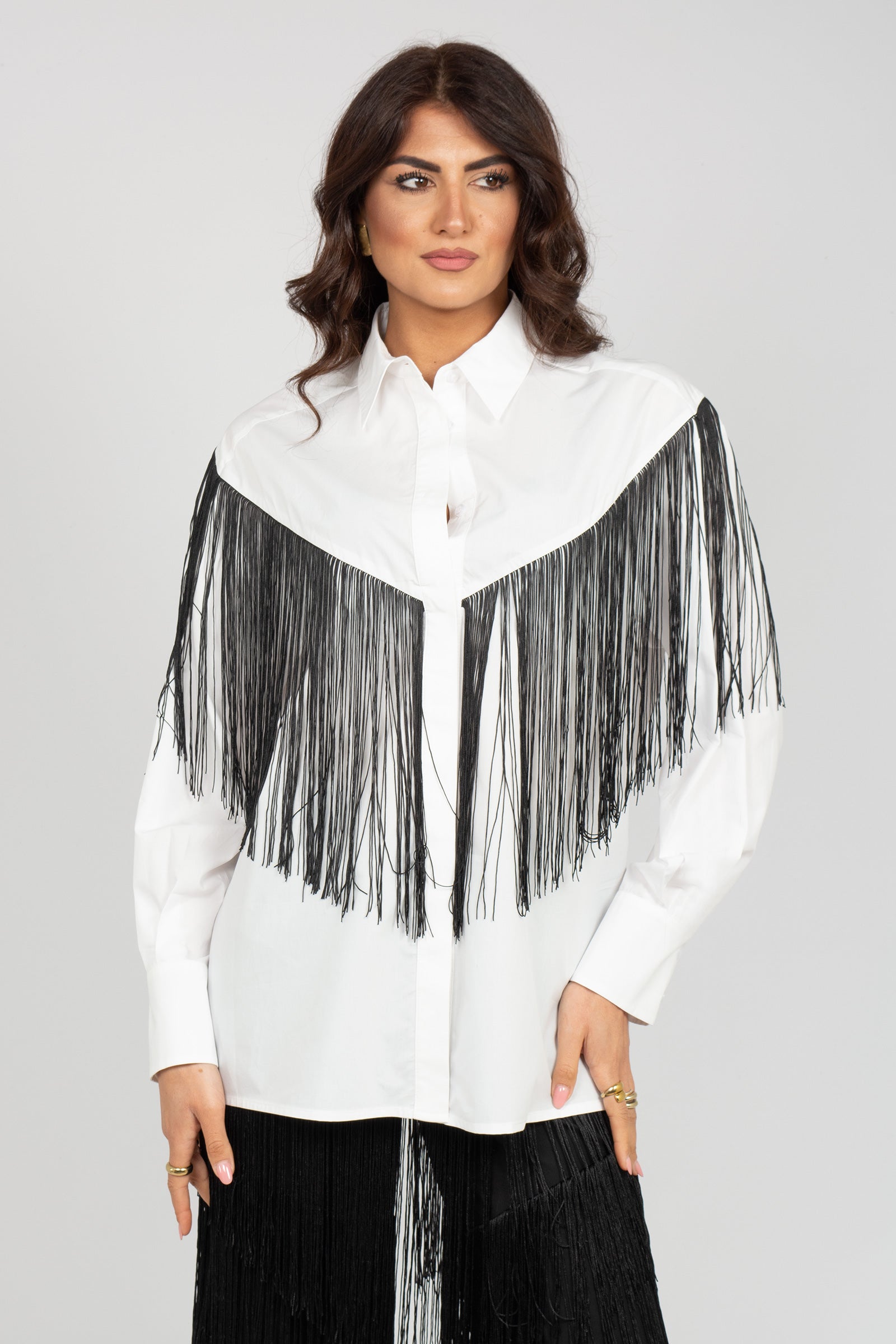 camicia in popeline con frange S26SL17 W116 WEILI ZHENG 