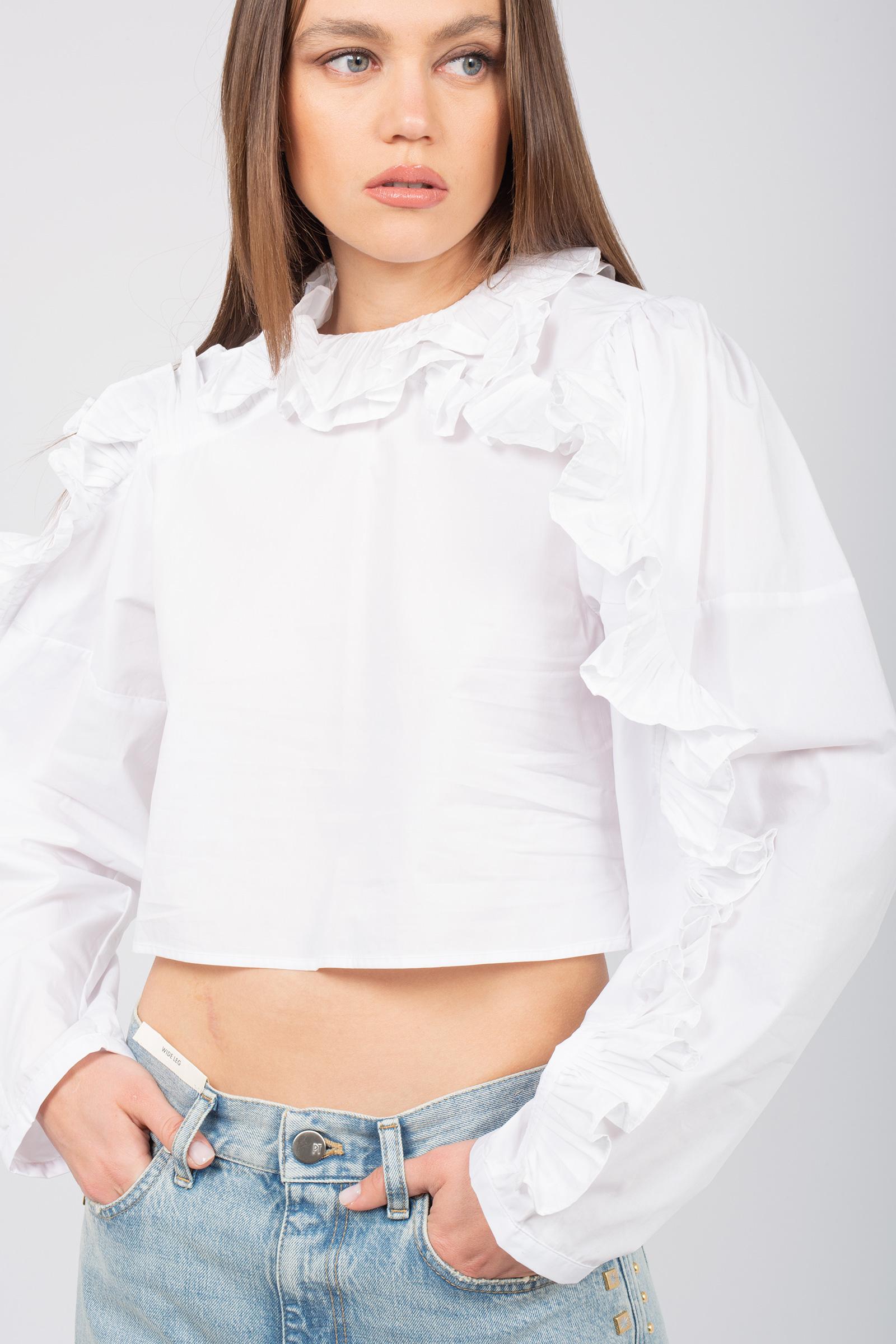 blusa in popeline con rouche S25LT03 W176 WEILI ZHENG 