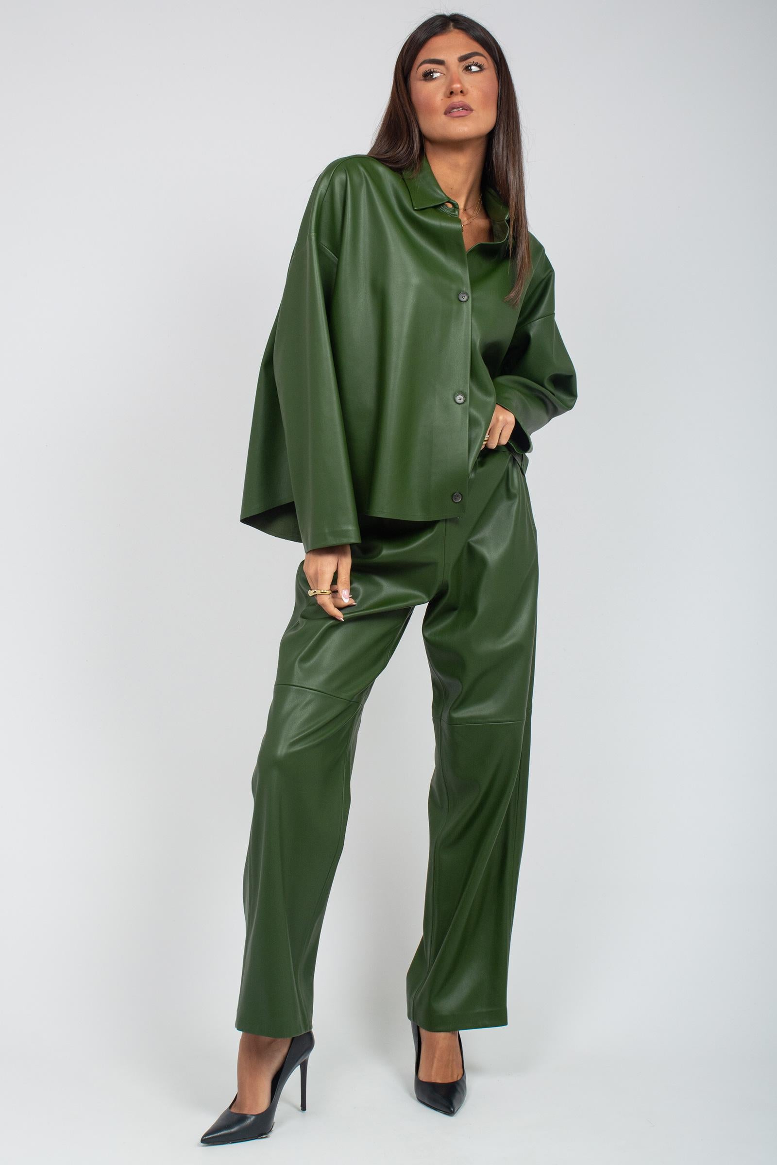 camicia oversize in ecopelle &#39;shiva&#39; SHIVADD08 OLIVA DOUUOD 