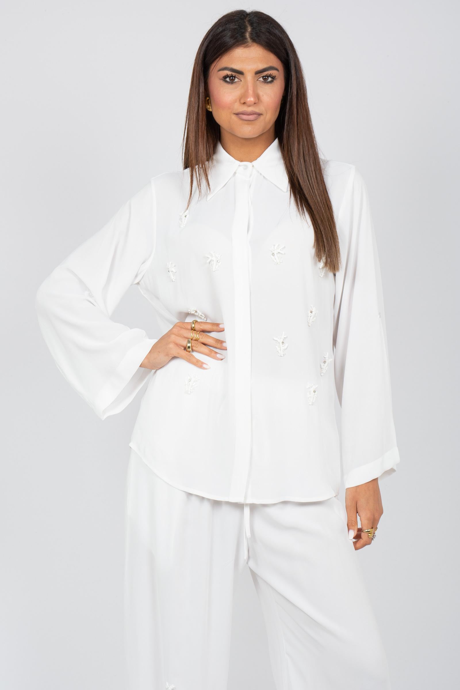 camicia con ricami coralli MS2651 WHITE MIRIAM STELLA 