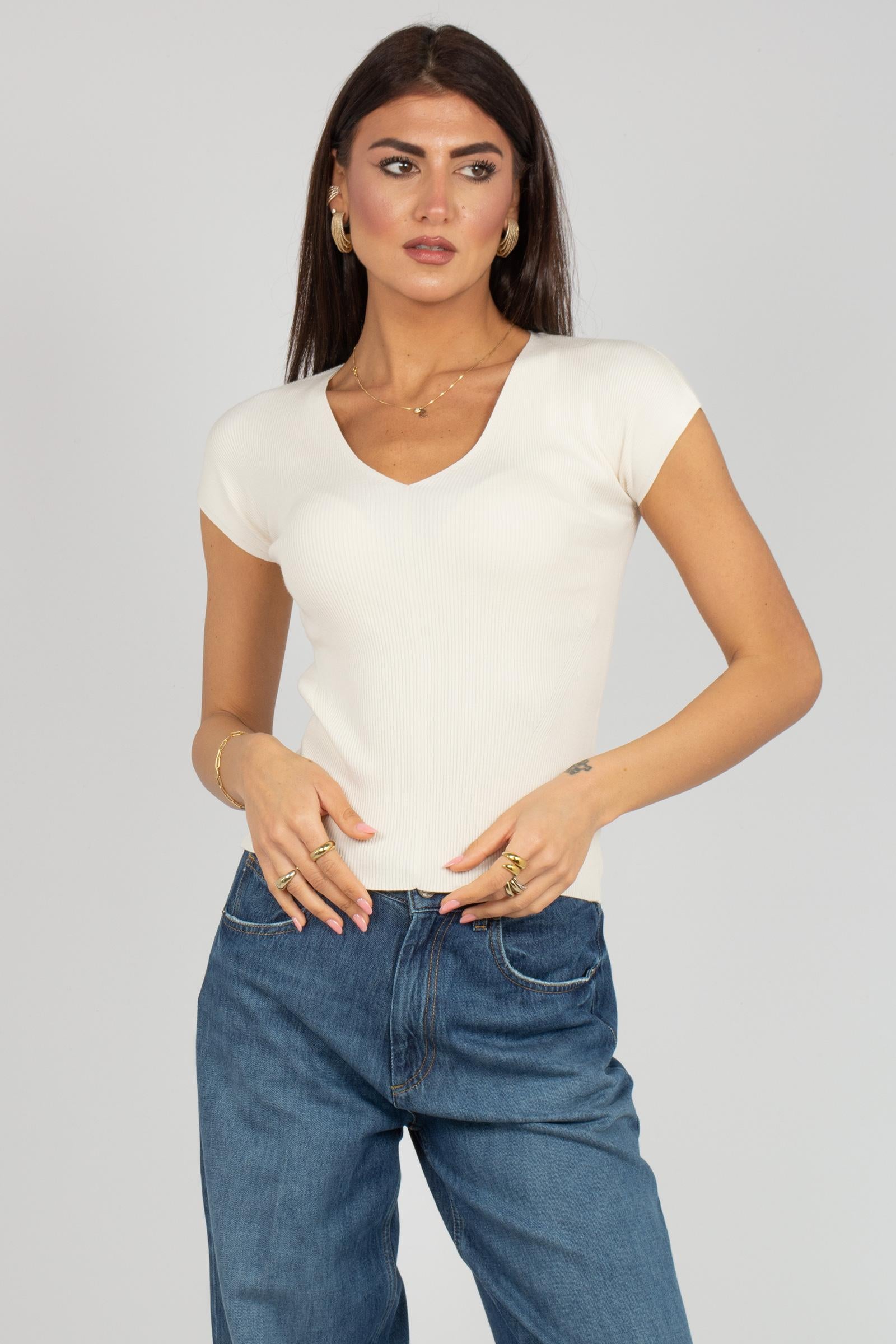 scollo v a costine in cotone 'orafo' ORAFO 001 MARELLA 