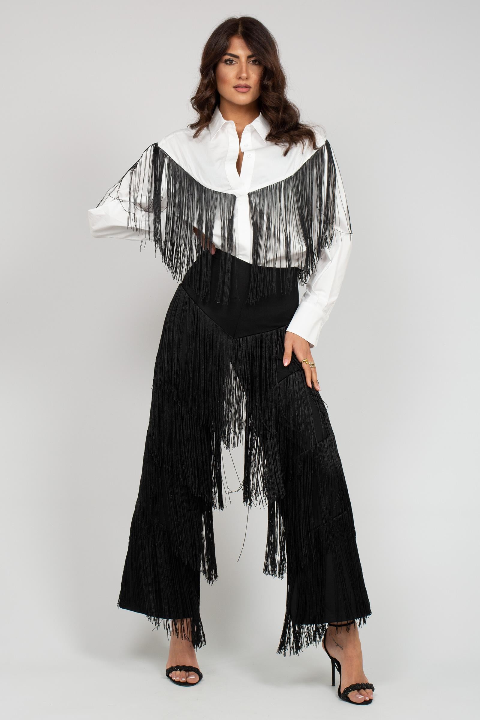 pantalone in cotone con frange S26PL03 B153 WEILI ZHENG 