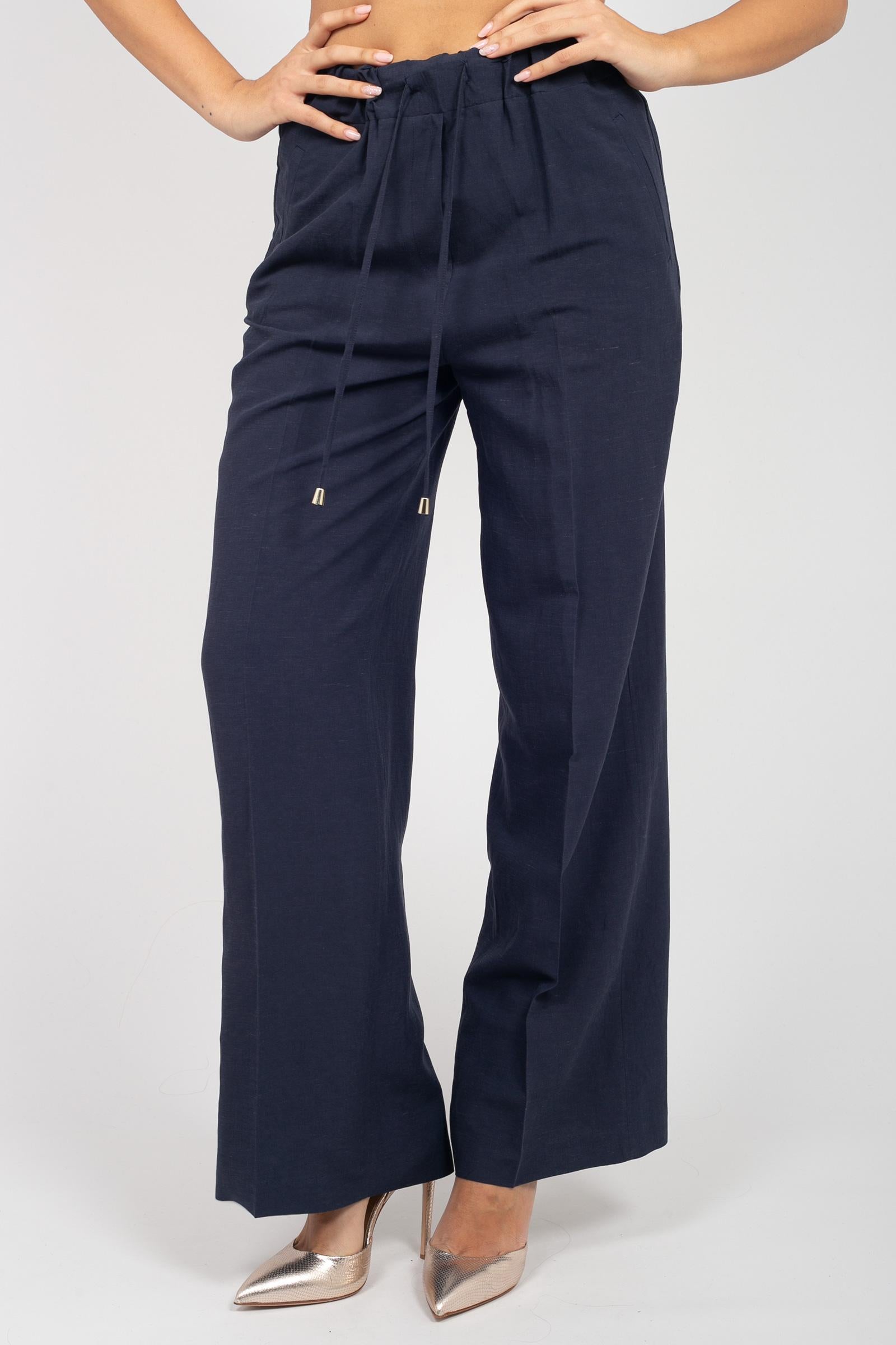 pantalone in misto lino e viscosa P827LINOVISC BLU SANGERMANO 