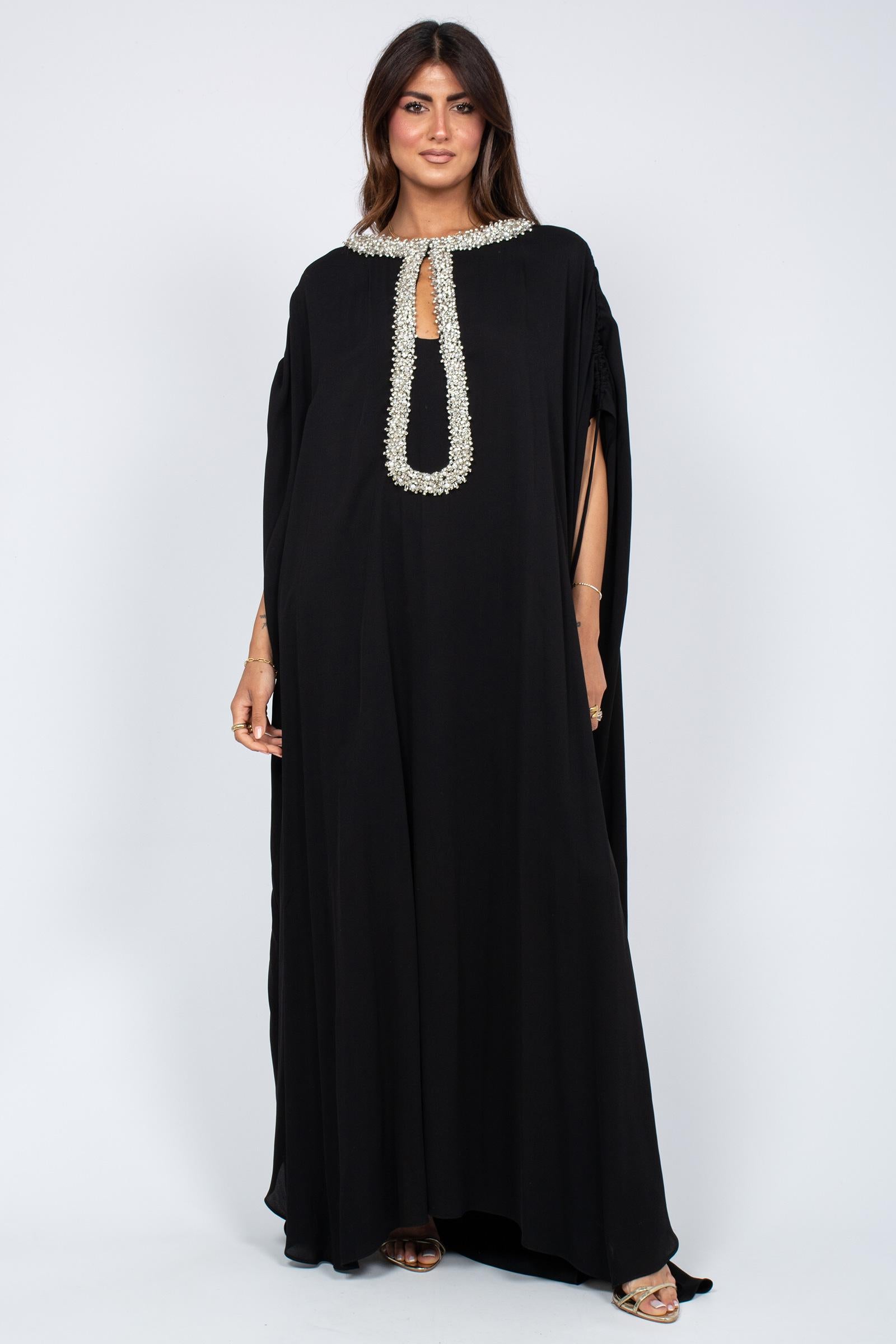 kaftano con ricamo sul collo MS2615 BLK MIRIAM STELLA 