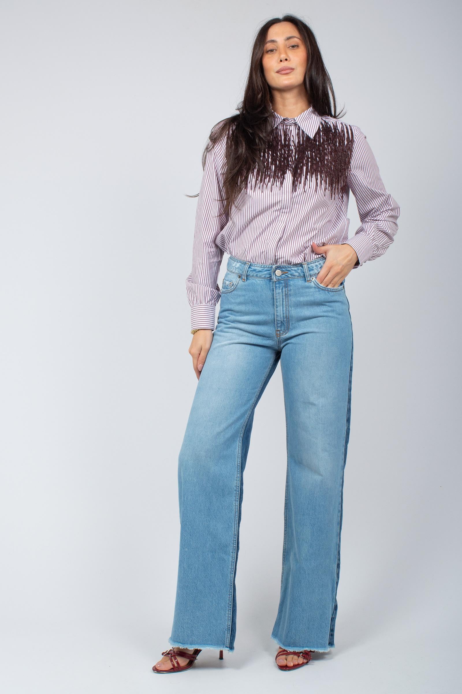 camicia a righe con ricami JM556415212 33B10 MALIPARMI 