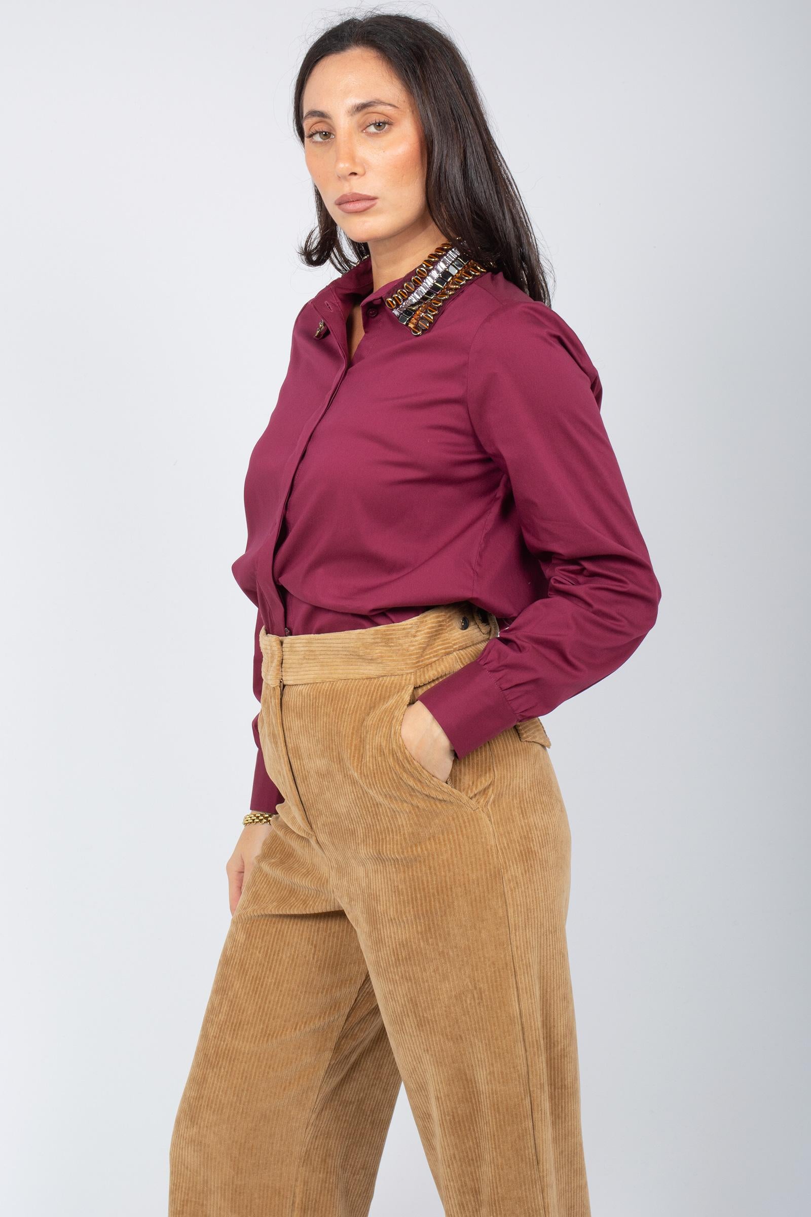 camicia a righe con ricami JM556415212 33B10 MALIPARMI 