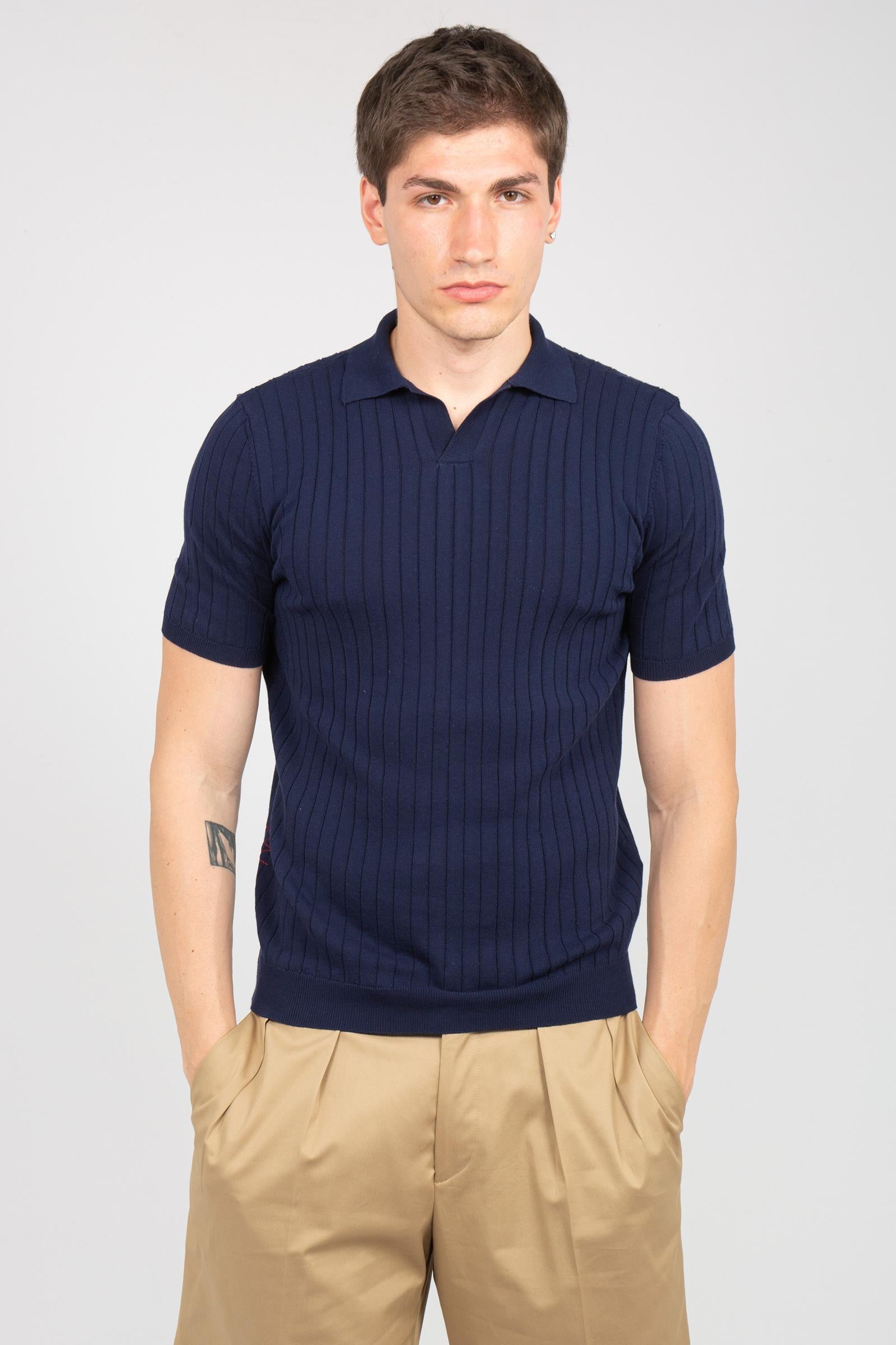 polo a coste in cotone B9AB0048 NAVY AMARANTO 
