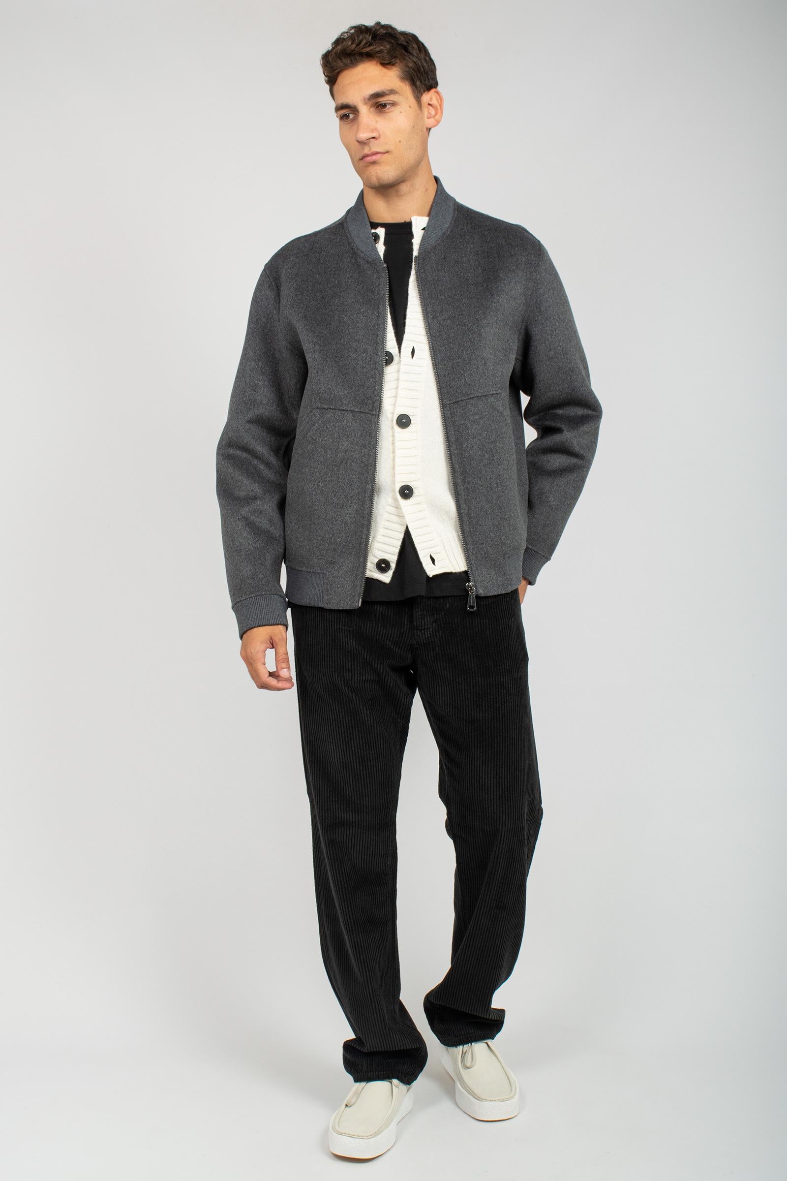 giacca con zip in panno di lana B6F0011 ANTRACITE AMARANTO 