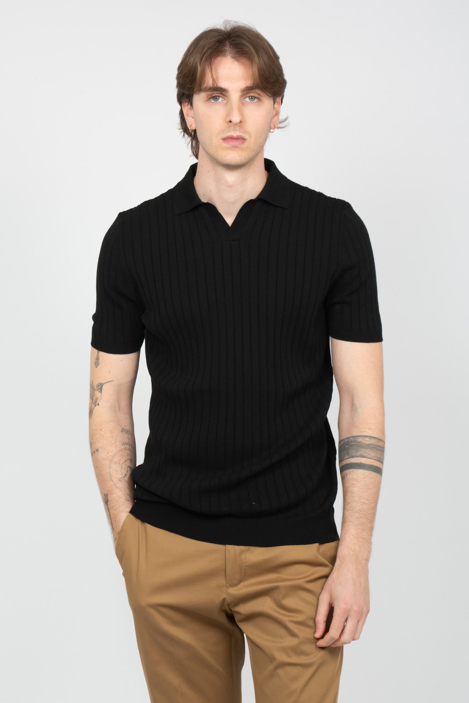 polo a coste in cotone B9AB0048 NERO AMARANTO 
