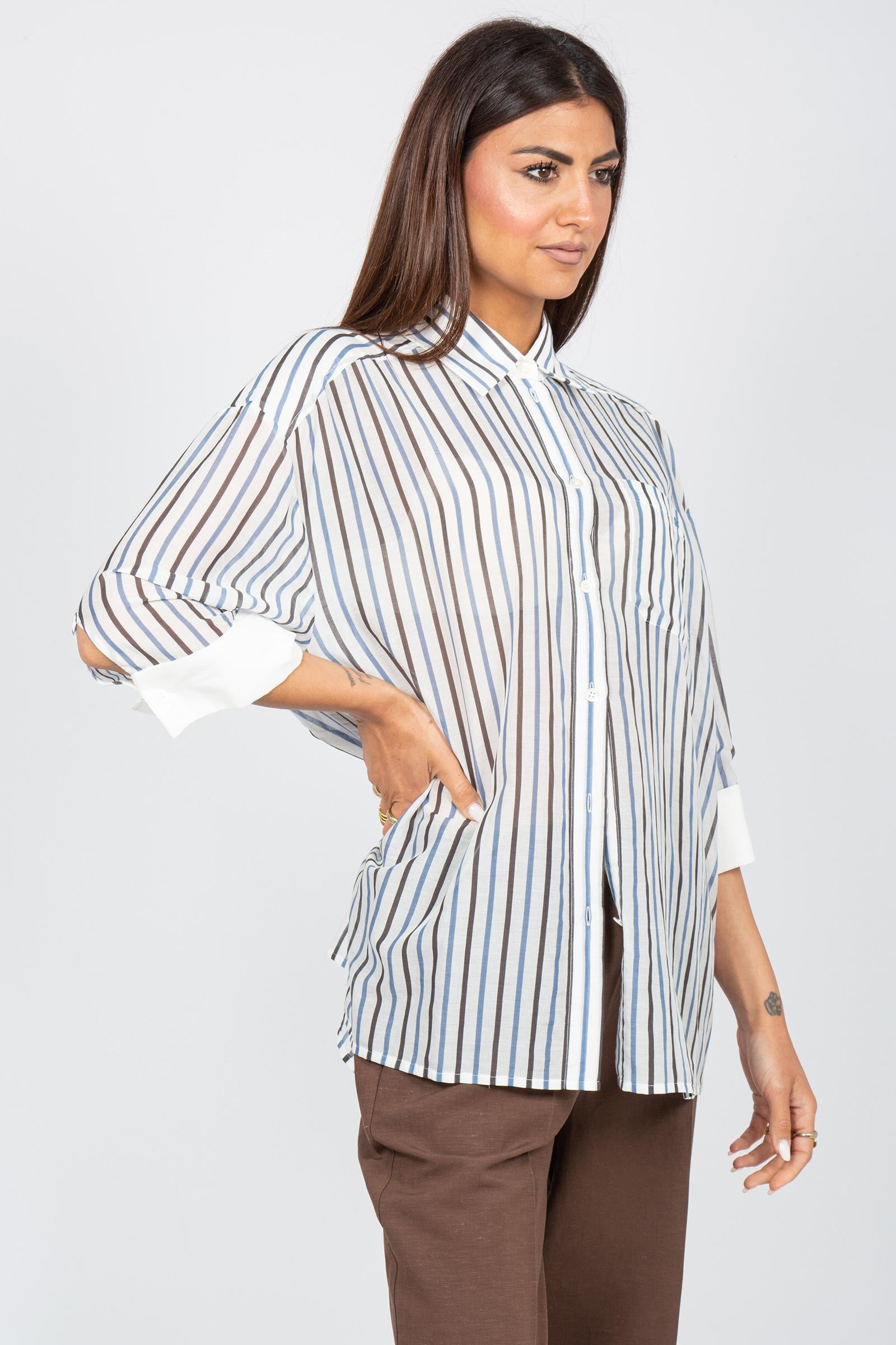 camicia a righe in cotone e seta 'gracia' Y6SK54 RG104 SEMICOUTURE 