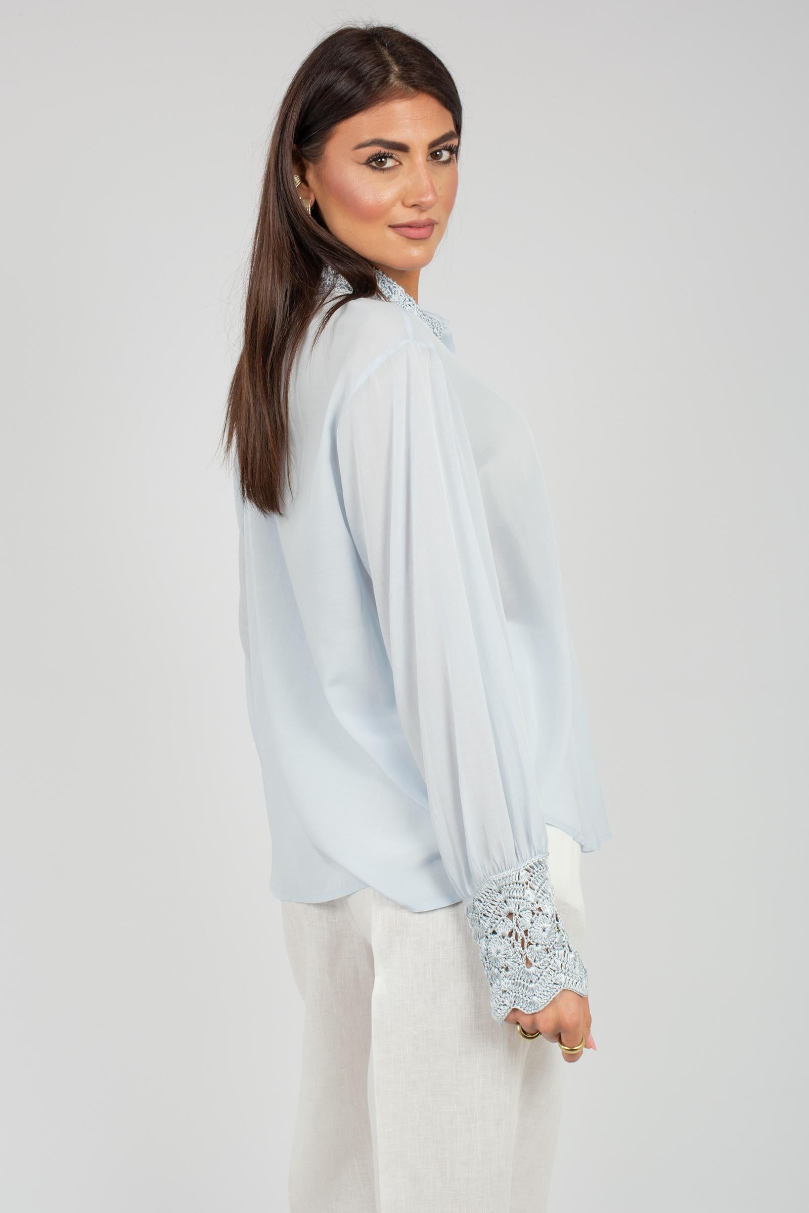 camicia in cotone e viscosa con macrame CA149650220722 700 SEVENTY 