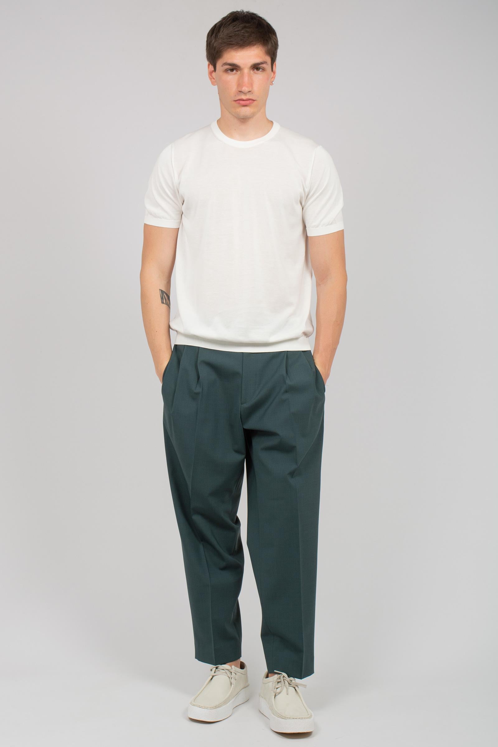 pantalone con pince in fresco lana 'roy' ROYTBCMS26 VERDE BE ABLE 