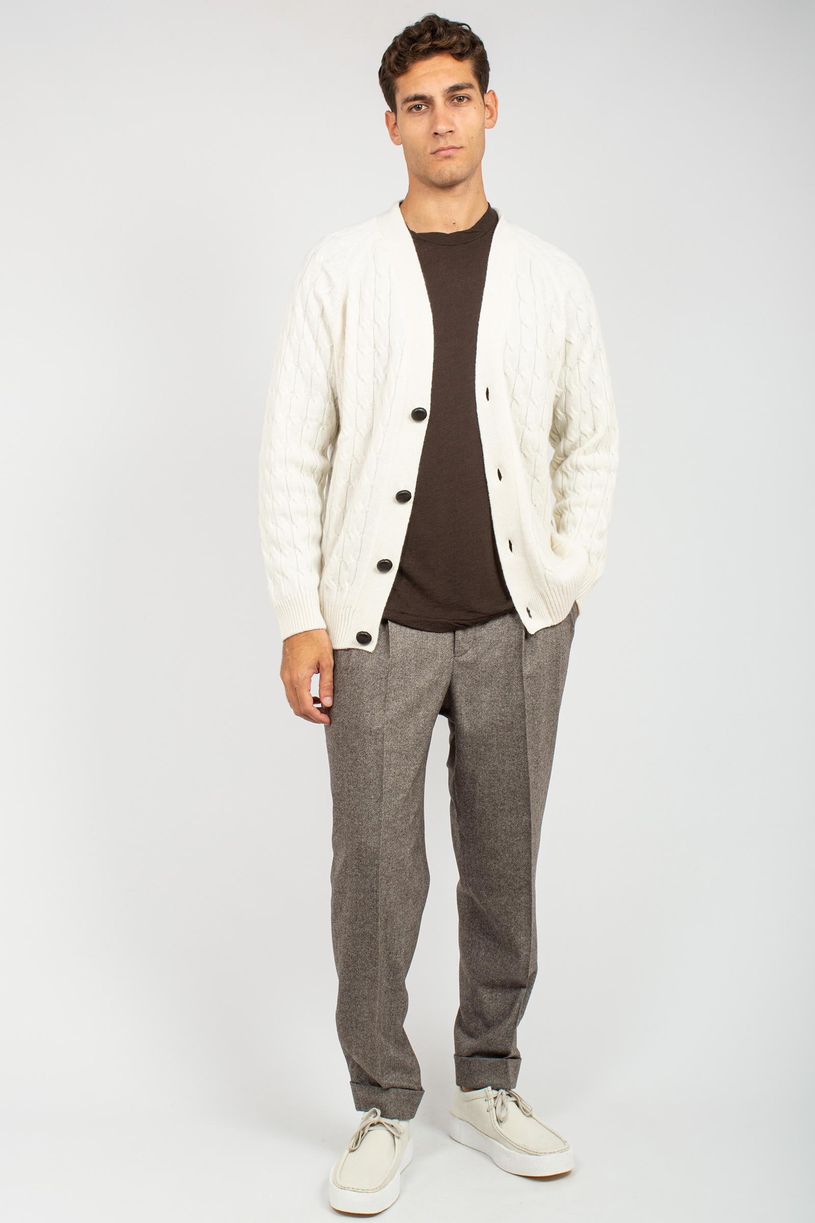 cardigan a trecce in lana B9F0106 PANNA AMARANTO 