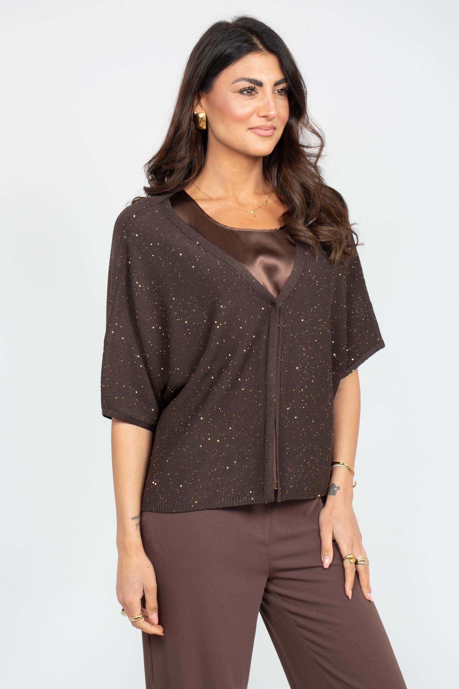 cardigan in viscosa e pailettes 261M1135 064 MAIDA MILA 