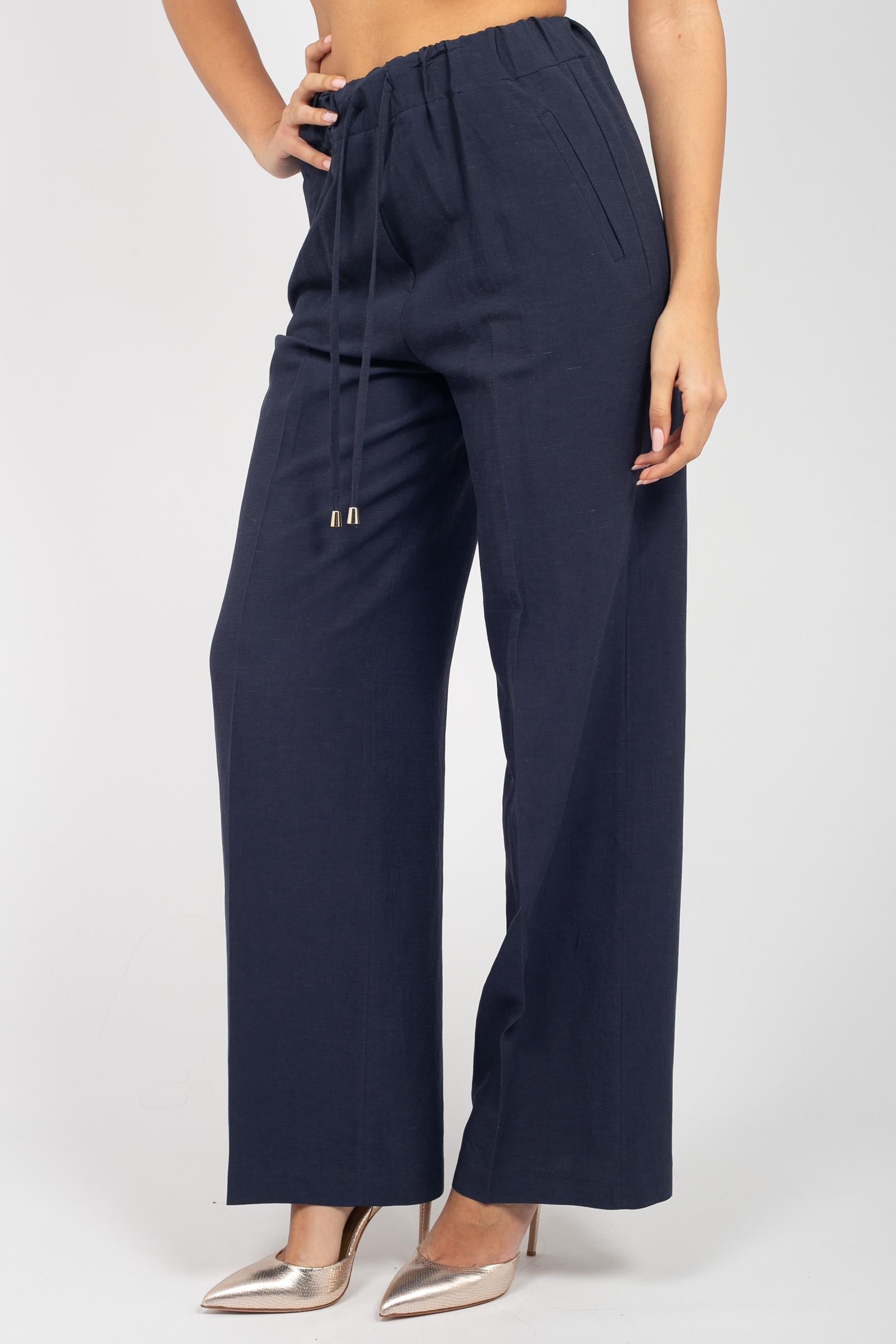 pantalone in misto lino e viscosa P827LINOVISC BLU SANGERMANO 