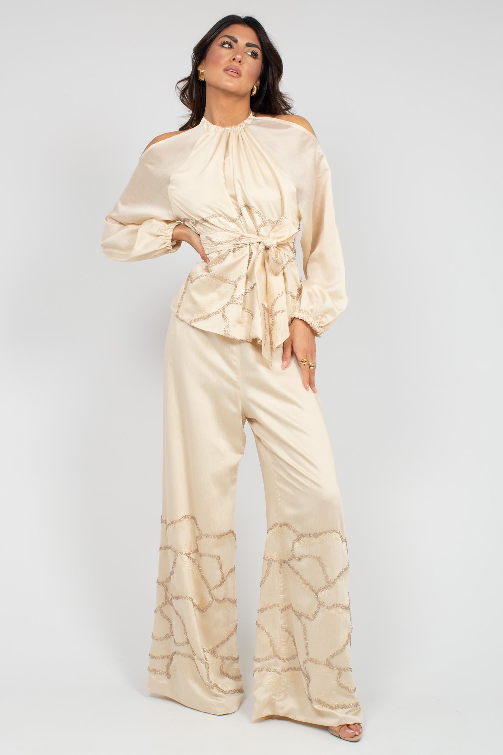 pantalone ampio con ricamo perline VALEN390 1366 HANAMI D'OR 