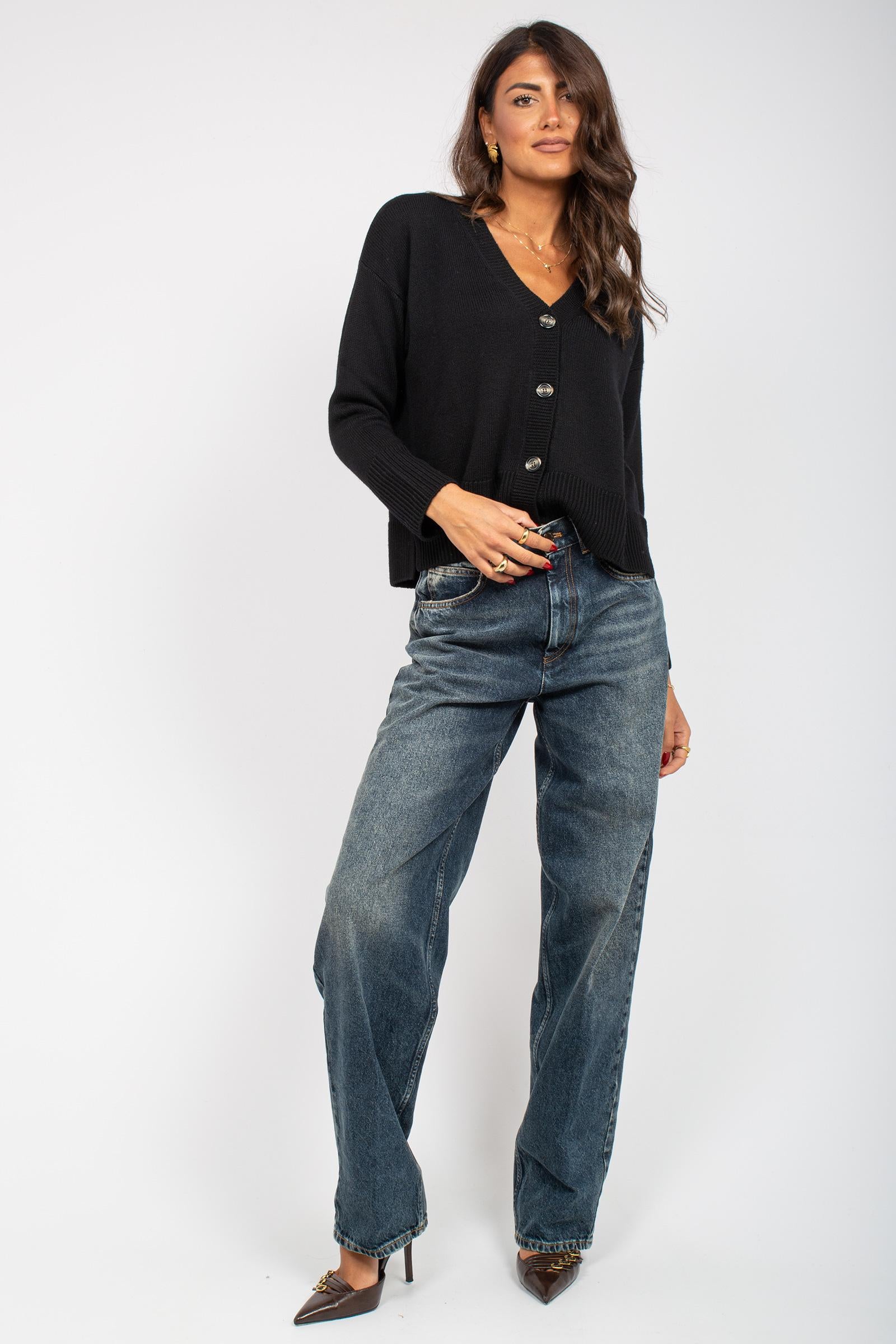 cardigan in lana M3F0099 NERO SOLOTRE 