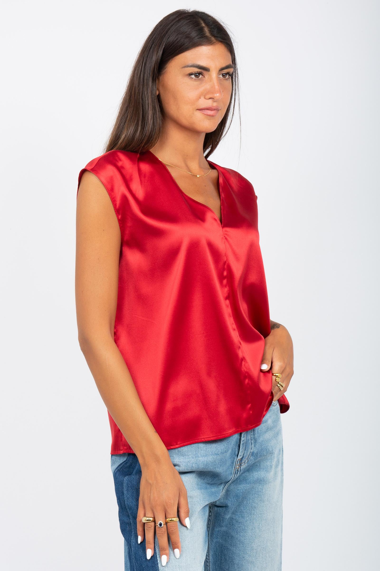 t-shirt in seta stretch M1D0073 ROSSO SOLOTRE 