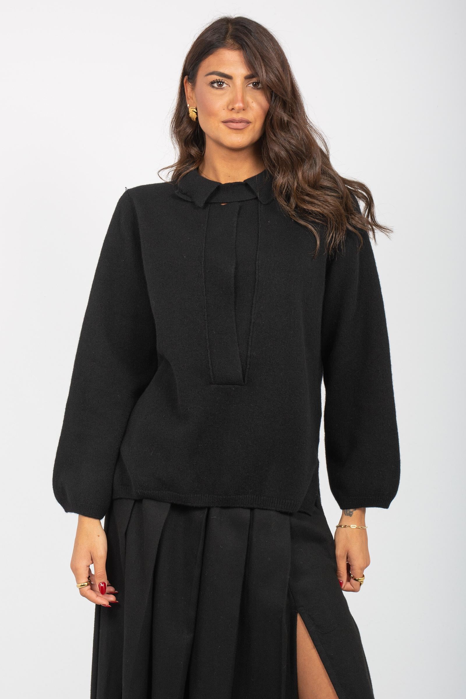 polo oversize in lana M3F0040 NERO SOLOTRE 