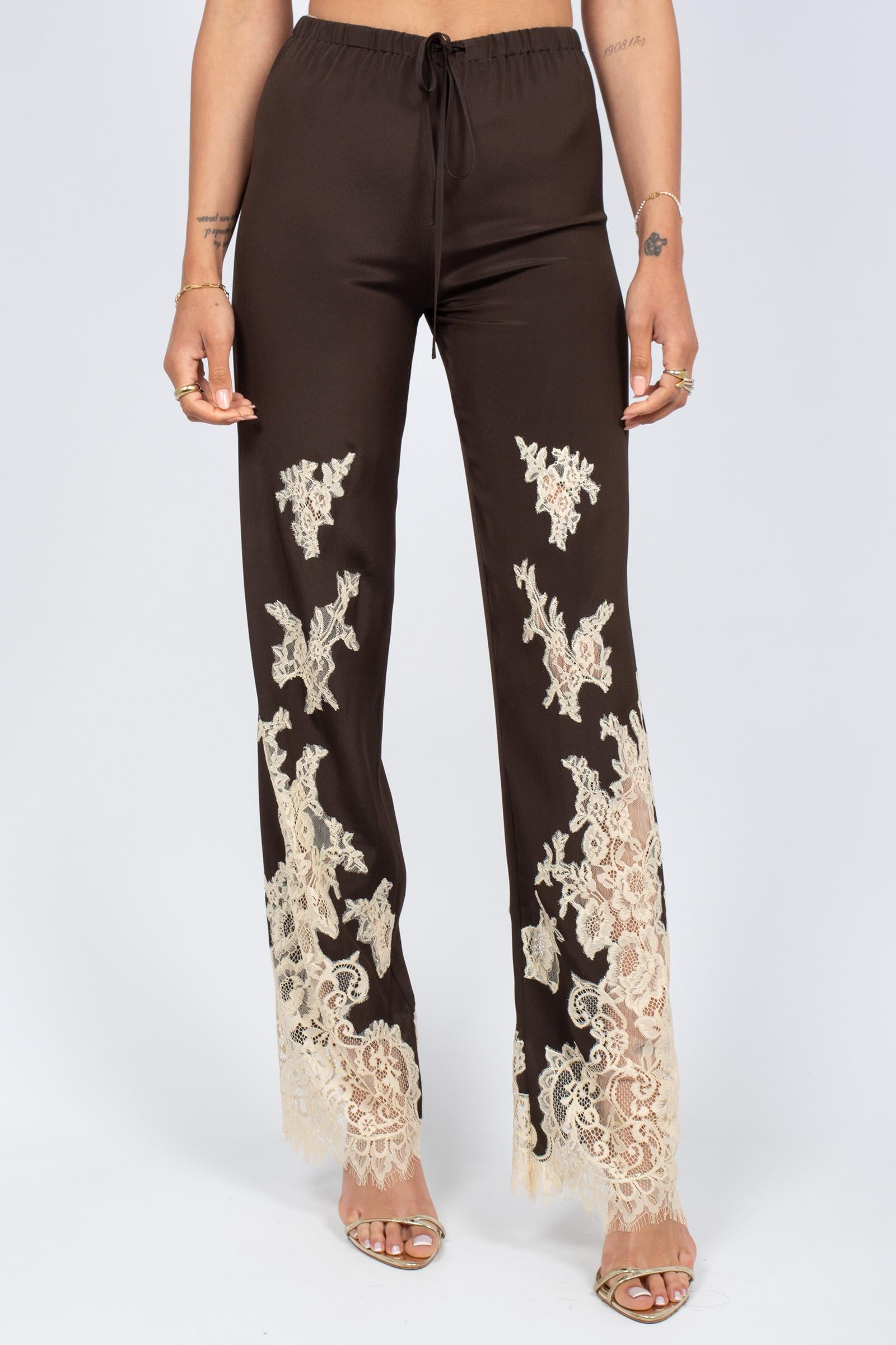pantalone in misto seta e pizzo 'natalia' Y6SU07 V22 SEMICOUTURE 