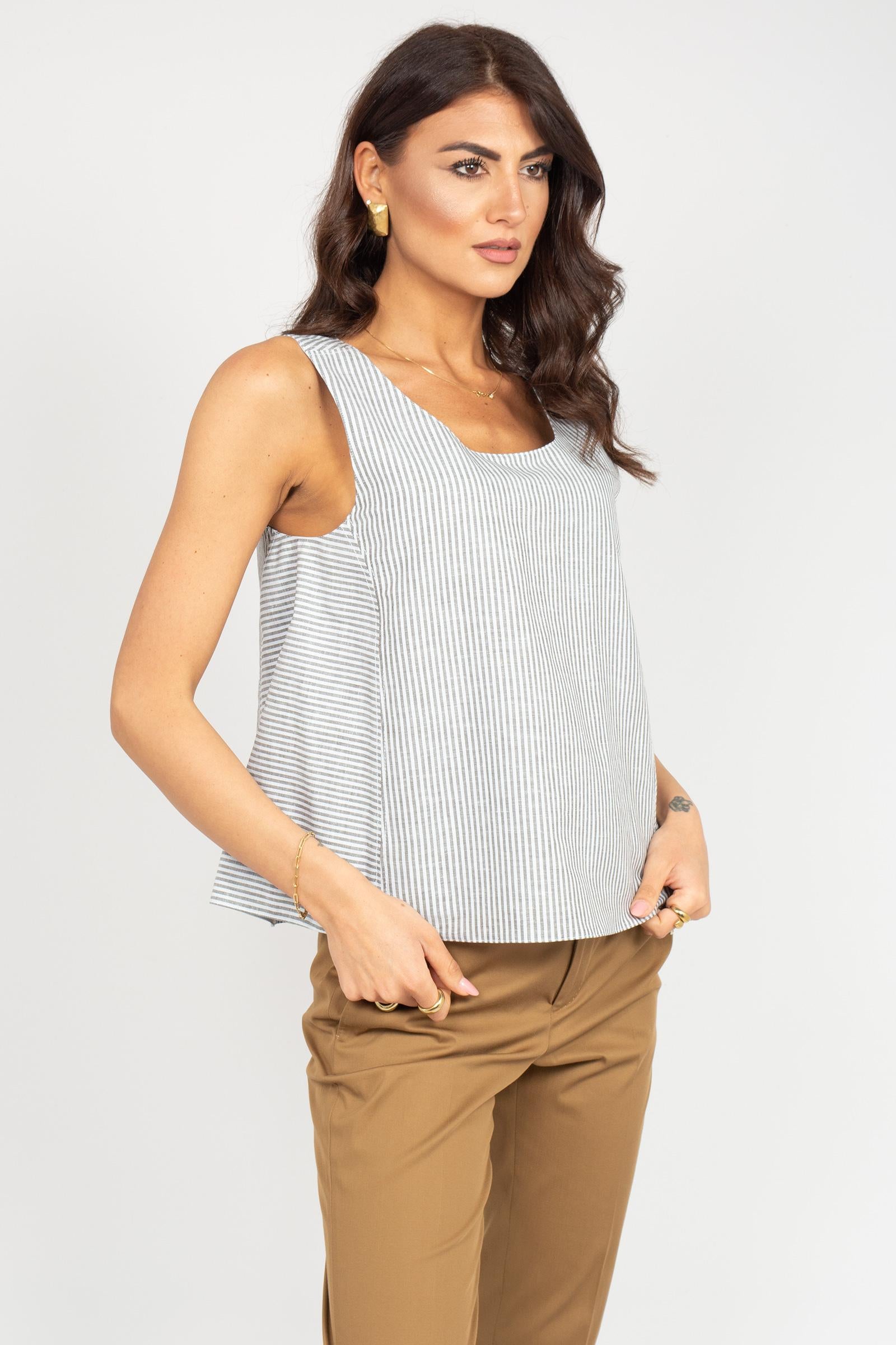 Top in lino a righe 'caliga' 2616161018600 002 MM - MAX MARA 