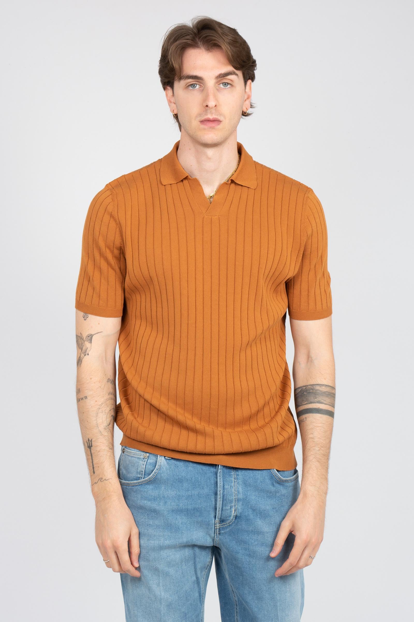 polo a coste in cotone B9AB0048 TABACCO AMARANTO 