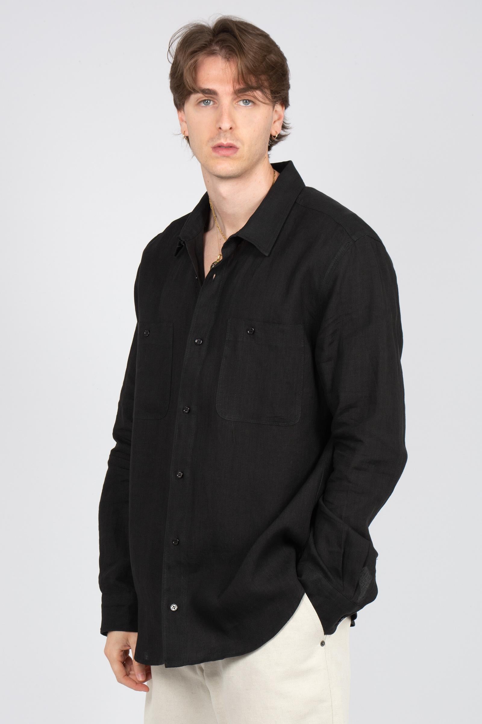 camicia oversize in lino B6AB0018 BLACK AMARANTO 